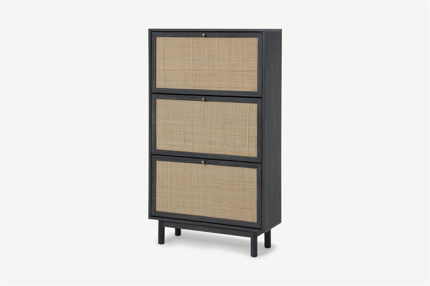 Pavia Double Shoe Storage, Natural Rattan  Black Wood Effect