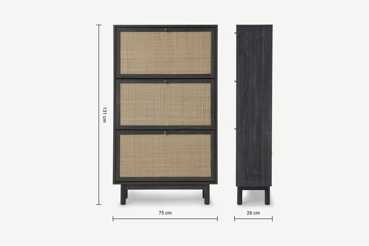 Pavia Double Shoe Storage, Natural Rattan  Black Wood Effect