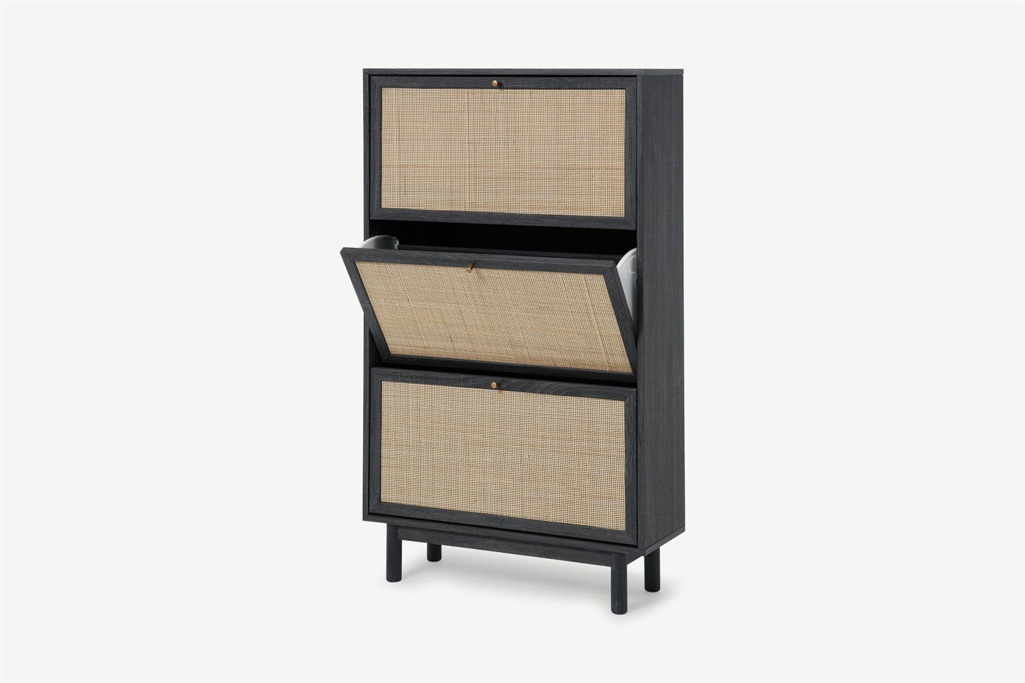 Pavia Double Shoe Storage, Natural Rattan  Black Wood Effect