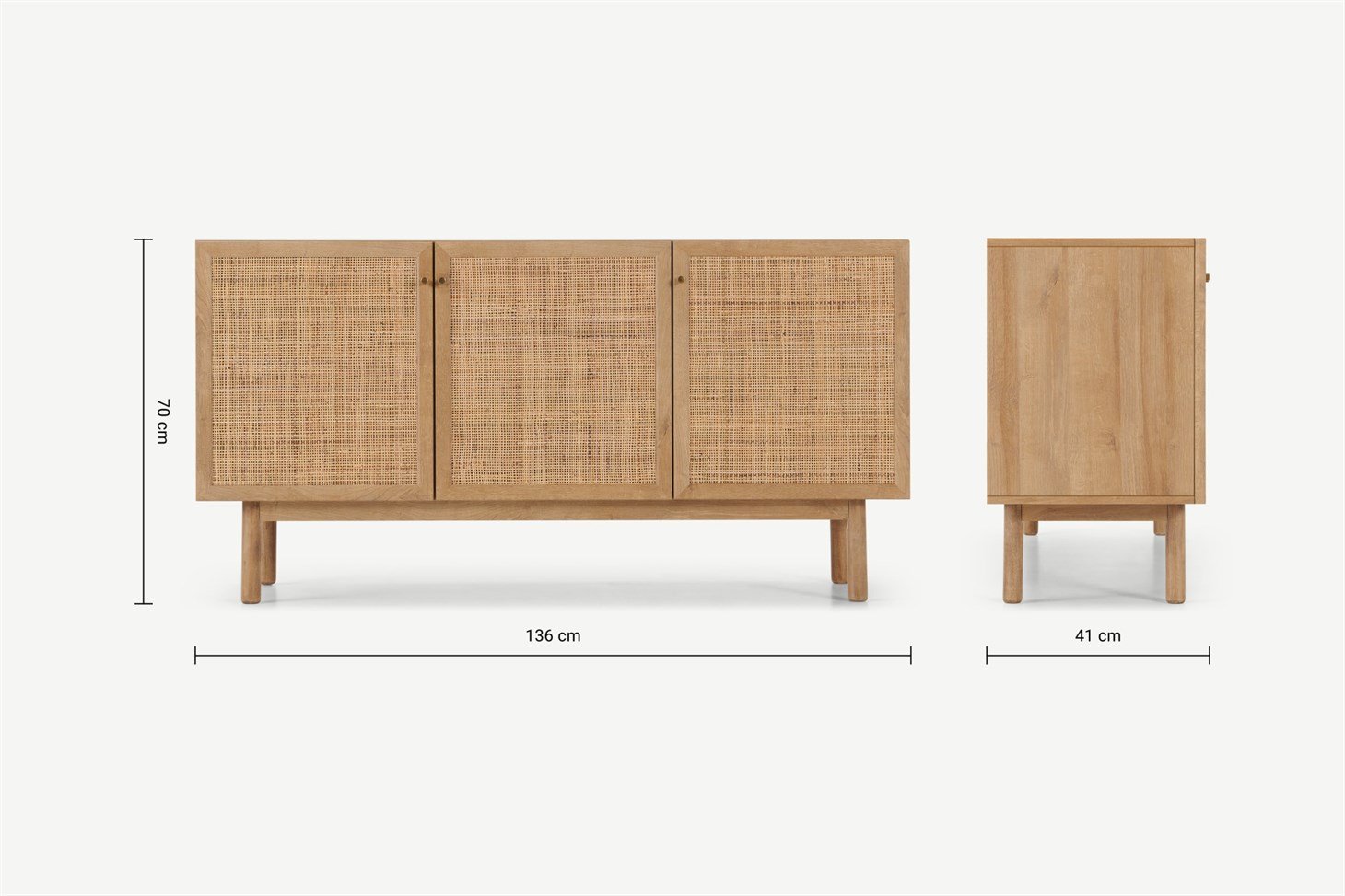 Pavia Sideboard, Natural Rattan  Oak Effect
