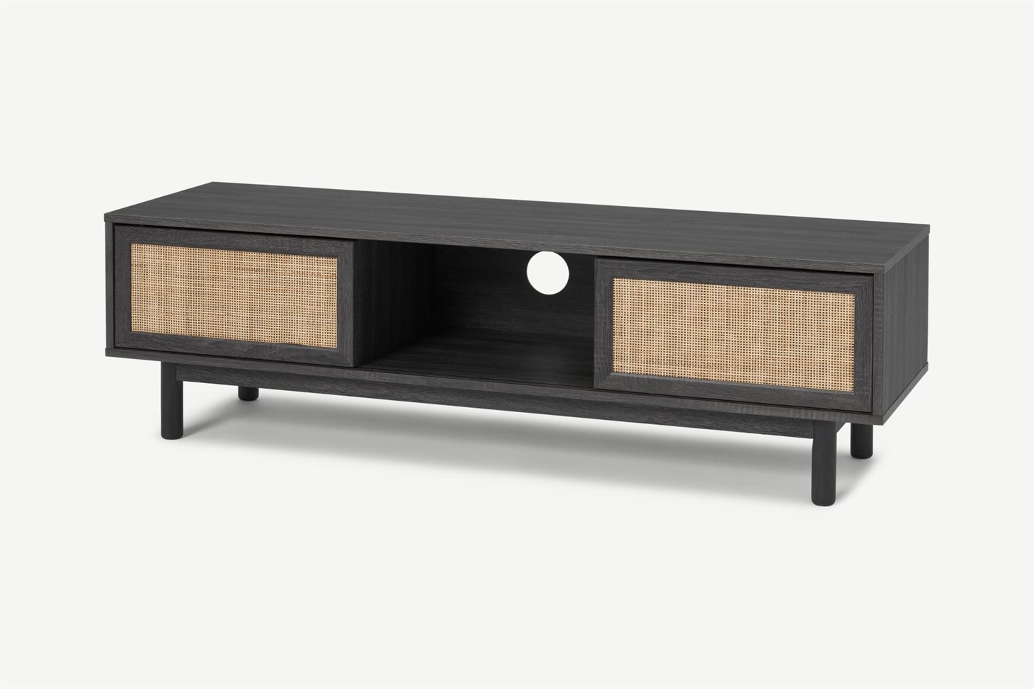 Pavia Wide TV Stand, Natural Rattan  Black Wood Effect