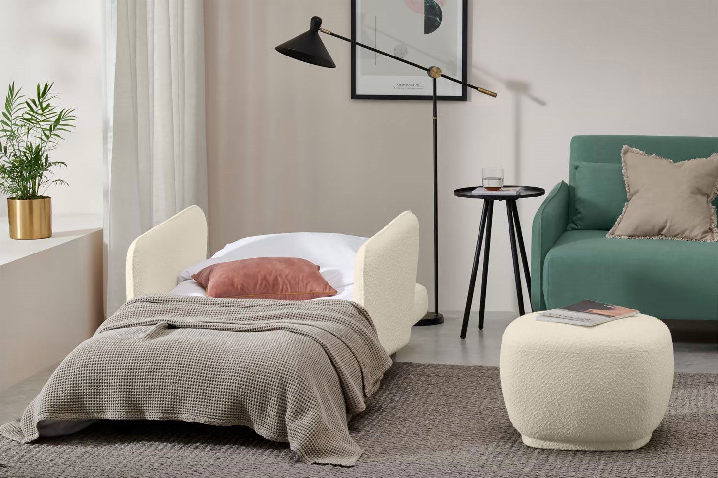 Yataklı Kanepe Tekli Çekyat Rmn 9414, Krem