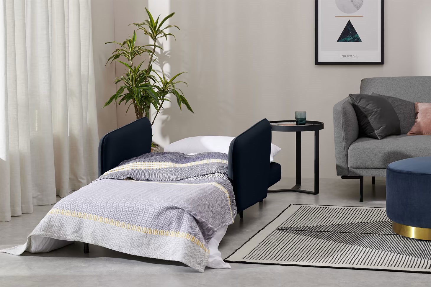 Yataklı Kanepe Tekli Çekyat Rmn 9417, Lacivert