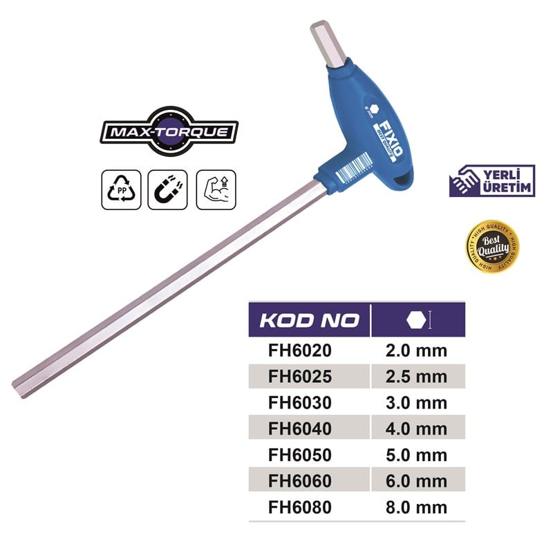 El Alet ÇeşitleriFixioT Saplı İki Uçlu Alyan Anahtar Takımı 7 Parça / FH6107