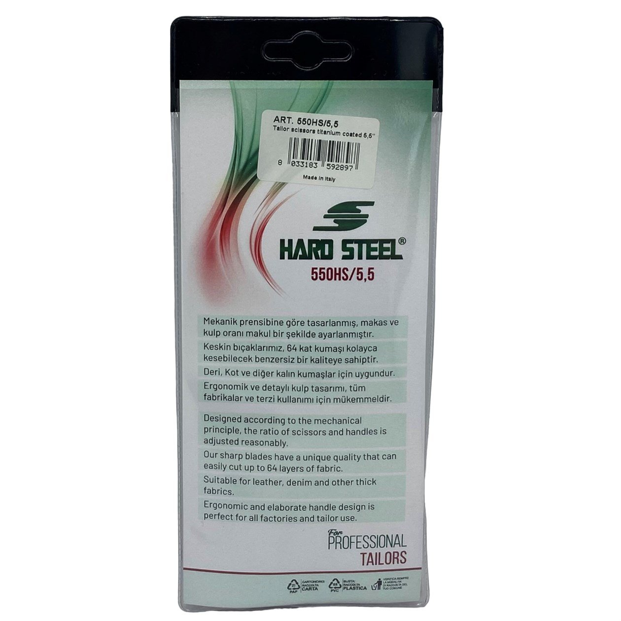 Makas ÇeşitleriHard SteelTitanyum Kaplama Plastik Saplı 5.5inç Makas / 550HS/5.5