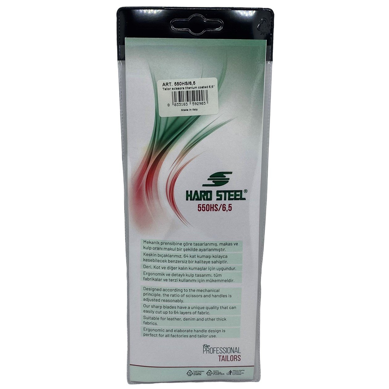 Makas ÇeşitleriHard SteelTitanyum Kaplama Plastik Saplı 6.5inç Makas / 550HS/6.5