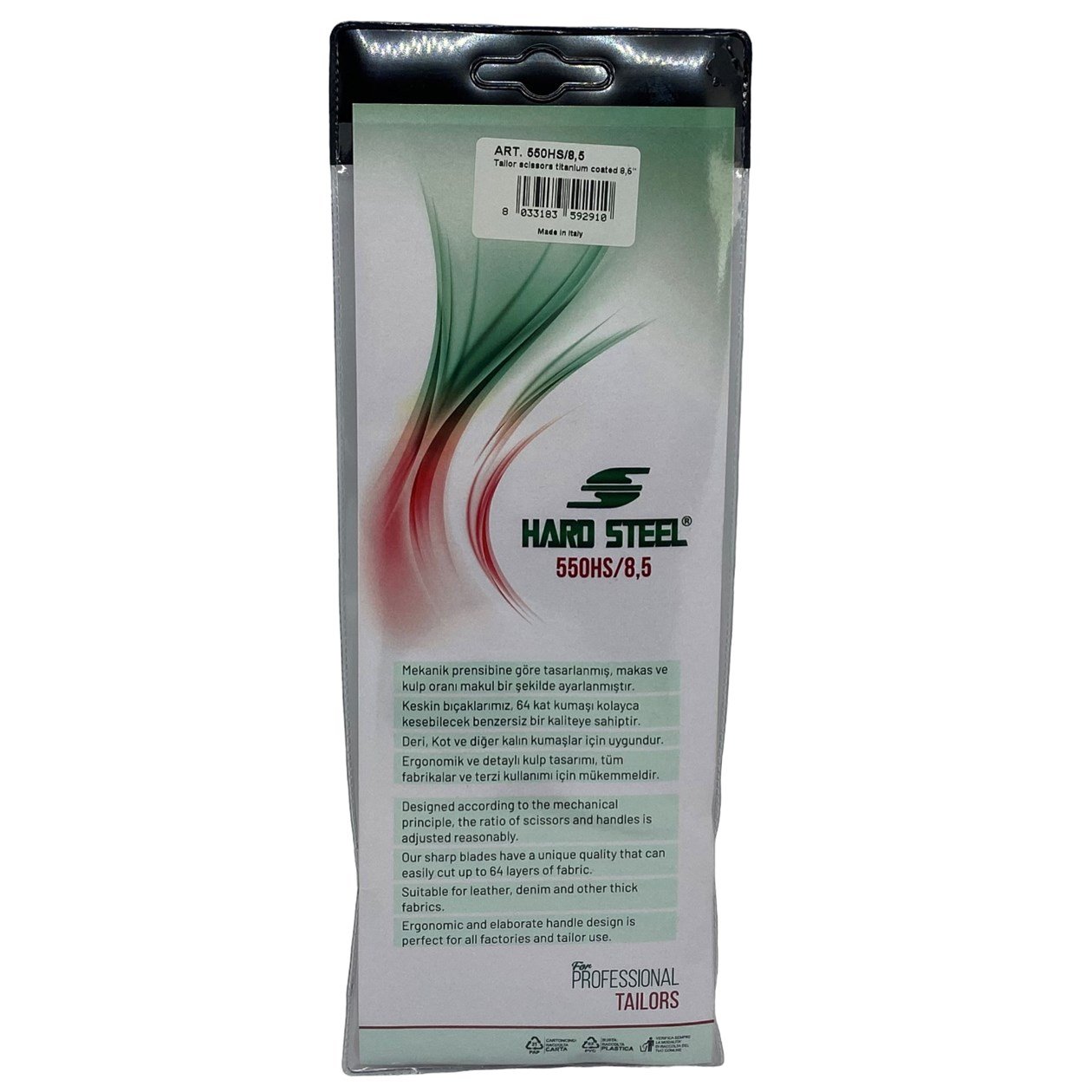 Makas ÇeşitleriHard SteelTitanyum Kaplama Plastik Saplı 8.5inç Makas / 550HS/8.5