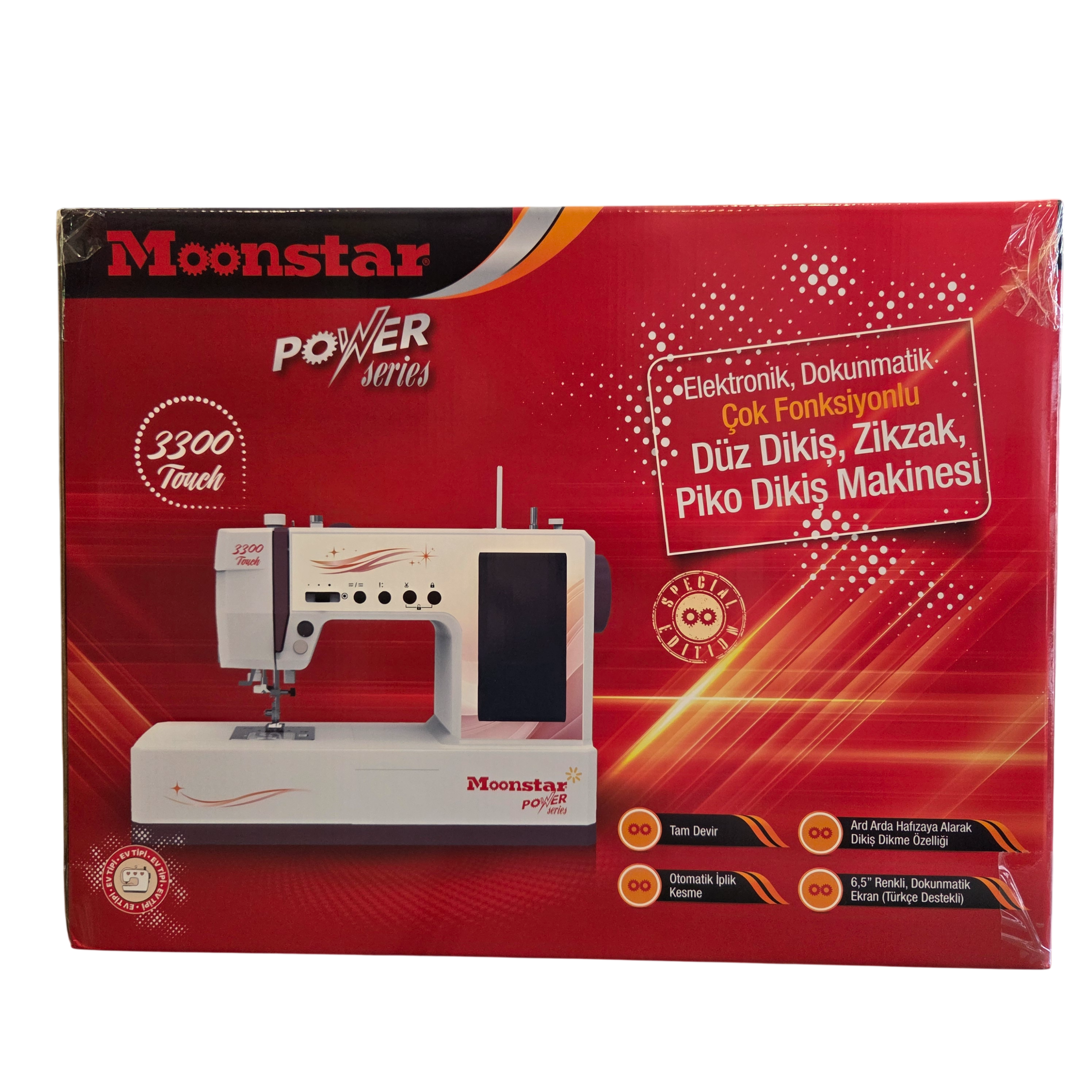 EV TİPİ DİKİŞ MAKİNELERİMoonstarEv Tipi Elektronik Düz Dikiş Makinesi 300 Desen Dokunmatik Ekran / Model 3300 Touch