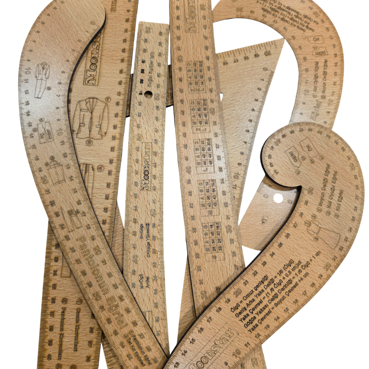 Cetvel ÇeşitleriMoonstarFransız Kurvesi Ahşap Riga Cetvel Takım (7 Parça Kutulu)