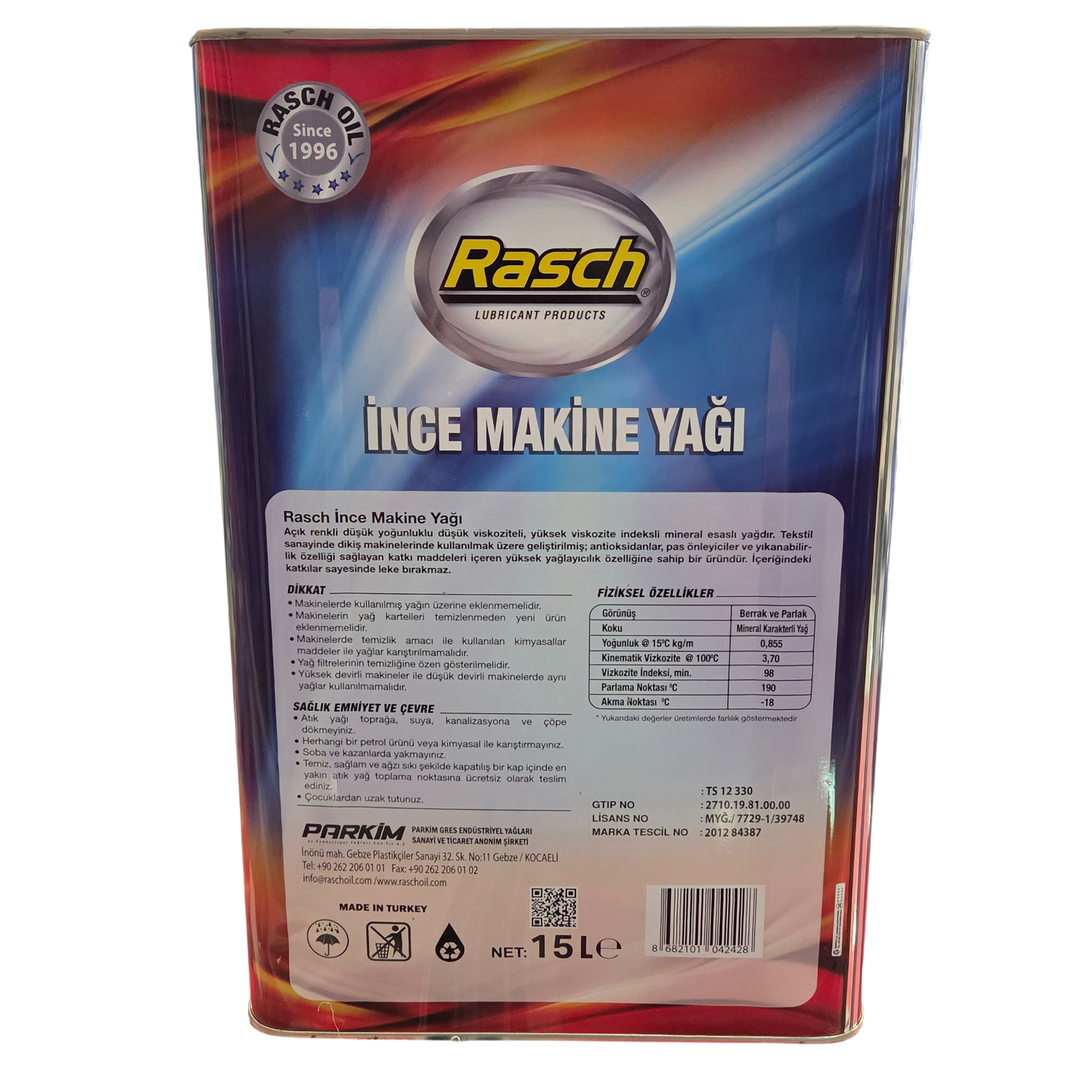 SARF MALZEMELERRaschDikiş Makine Yağı 15 LT Hid.Sis. Gtip:271019830000