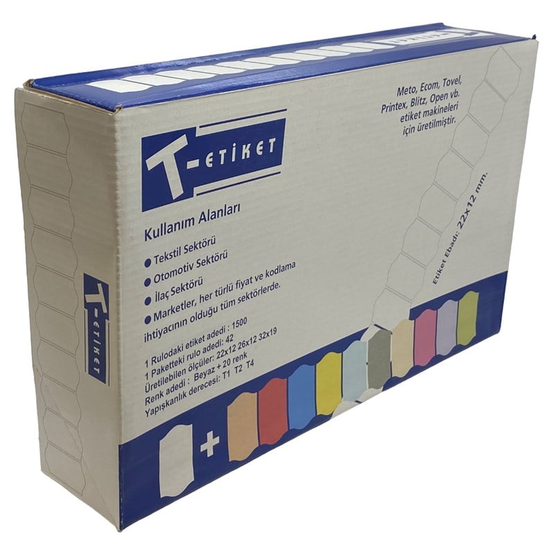 Etiket ÇeşitleriT-EtiketEtiketleme Makinesi T7 Beyaz Etiket / 22x12 42 Rulo