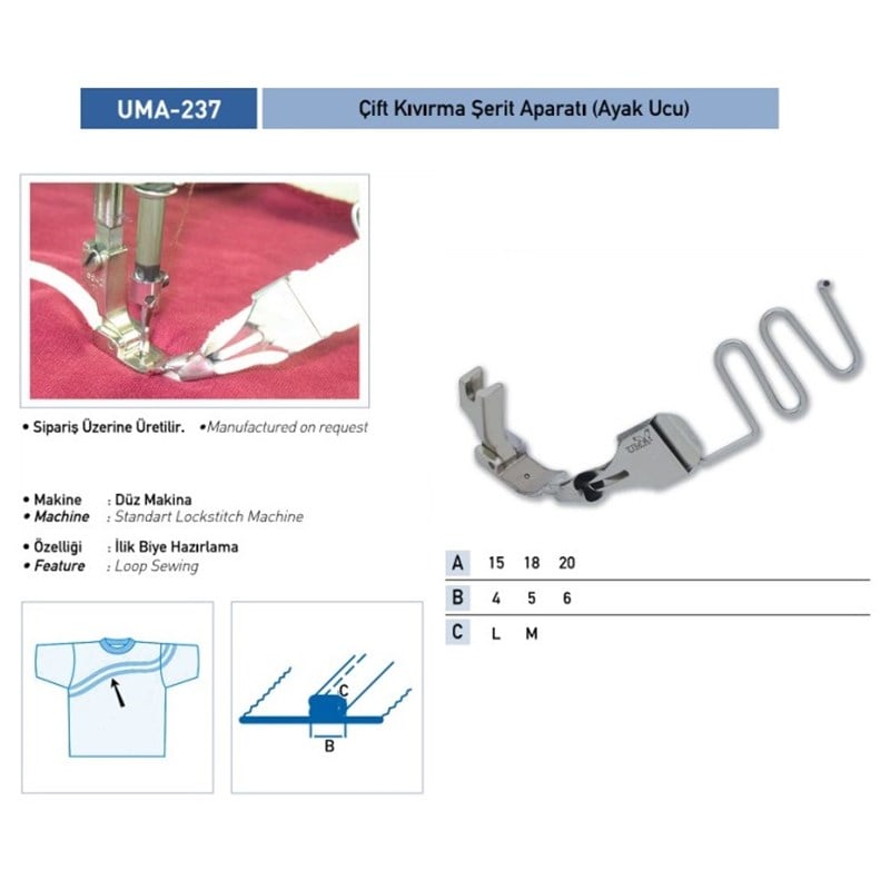 Apere ÇeşitleriUmaÇift Kıvırma Şerit Apara(Ayak Ucu)18x4mm/UMA-237(KS66)