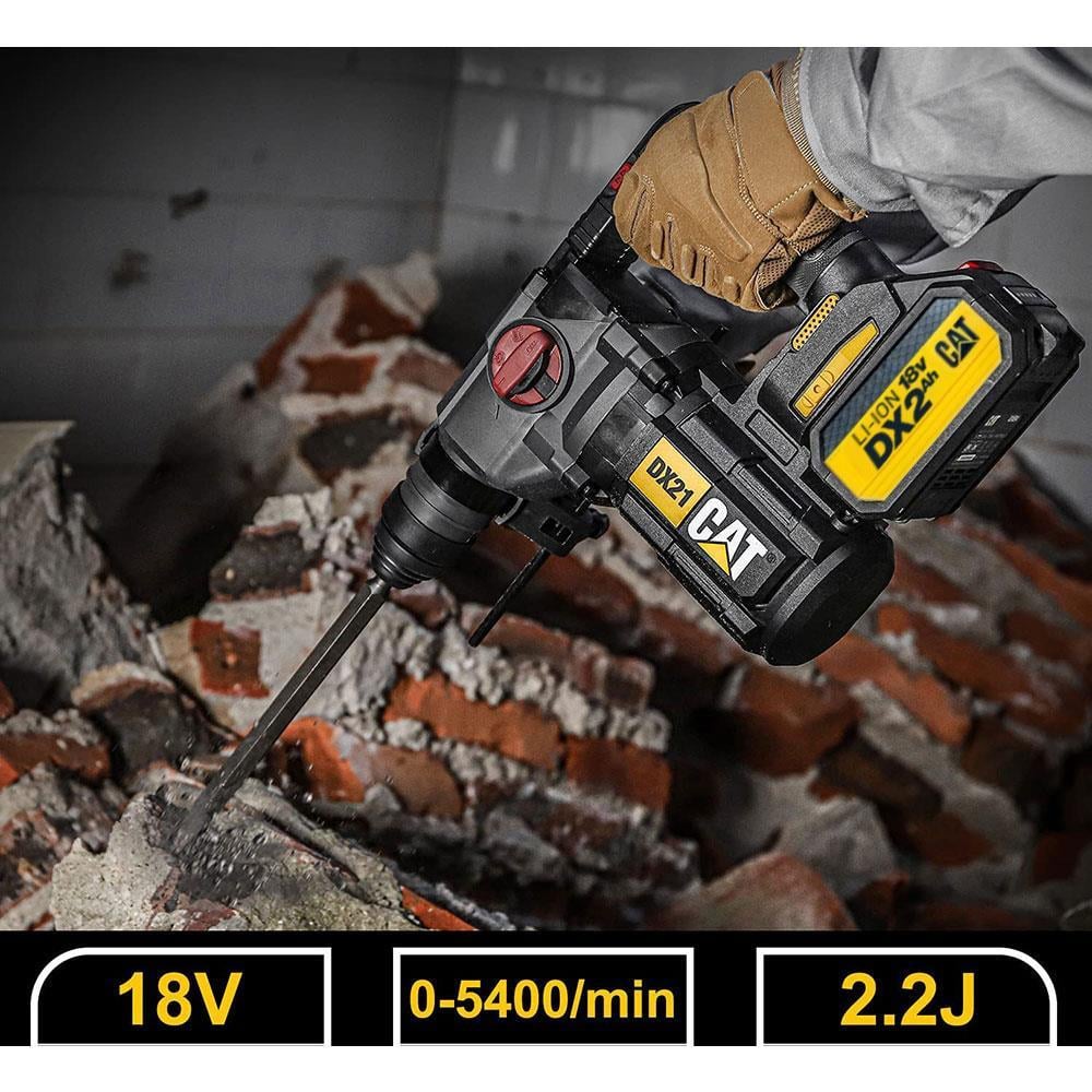 CAT DX21BC 18Volt 2.0Ah 2.2J Li-ion Tek Akülü Şarjlı Kömürsüz Profesyonel SDS-Plus Pnömatik Kırıcı/Delici 
