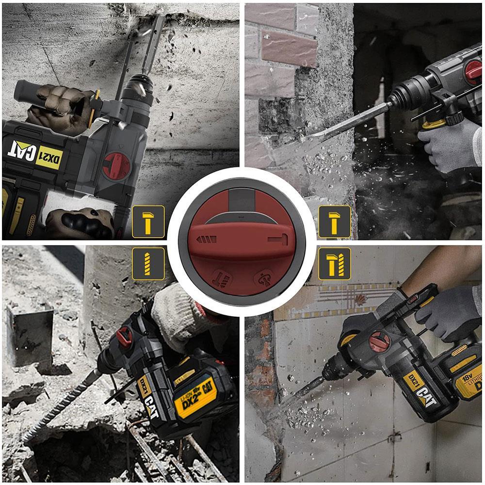 CAT DX21BC 18Volt 2.0Ah 2.2J Li-ion Tek Akülü Şarjlı Kömürsüz Profesyonel SDS-Plus Pnömatik Kırıcı/Delici 