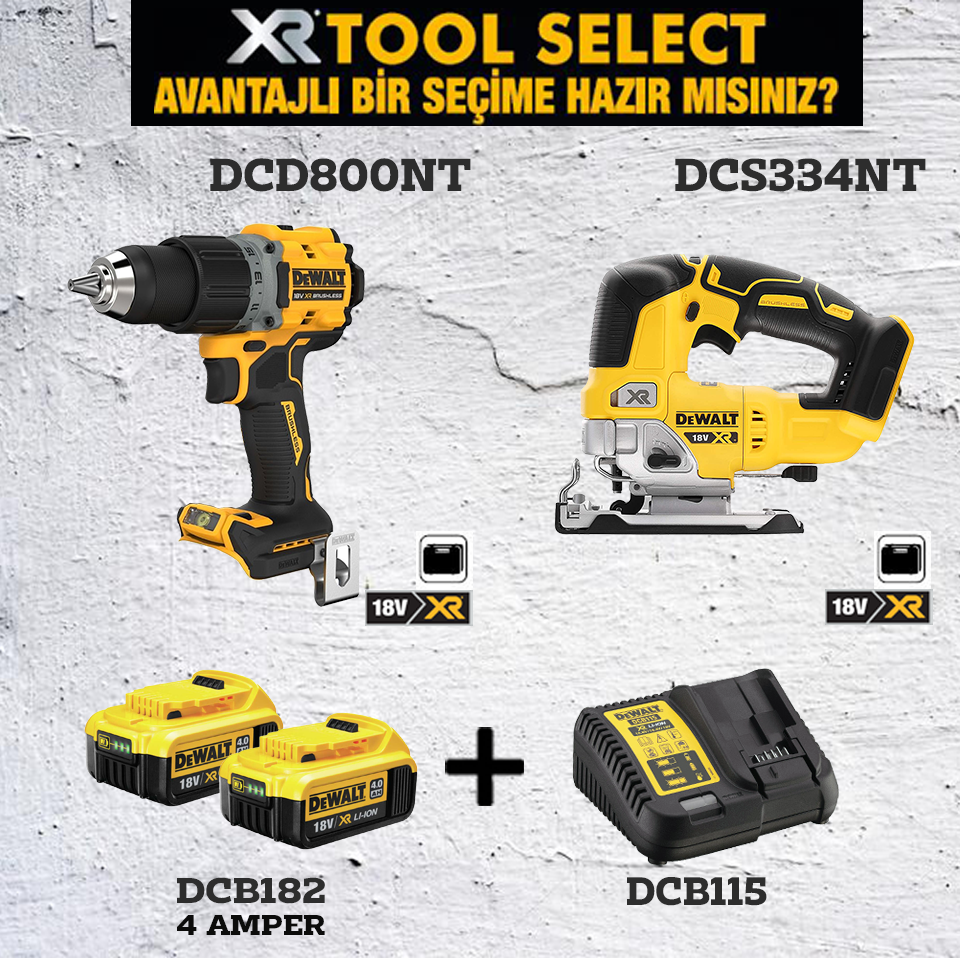 Dewalt DCD800NT Şarjlı Darbe Vidalama DCS334NT Şarjlı Dekupaj Testere