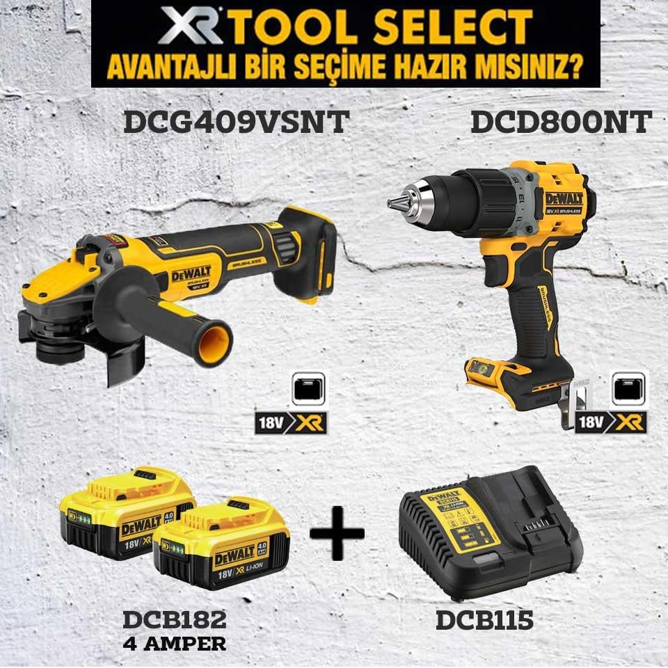Dewalt DCG409VSNT Şarjlı Avuç Taşlama ve DCD800NT Şarjlı Darbeli Vidalama