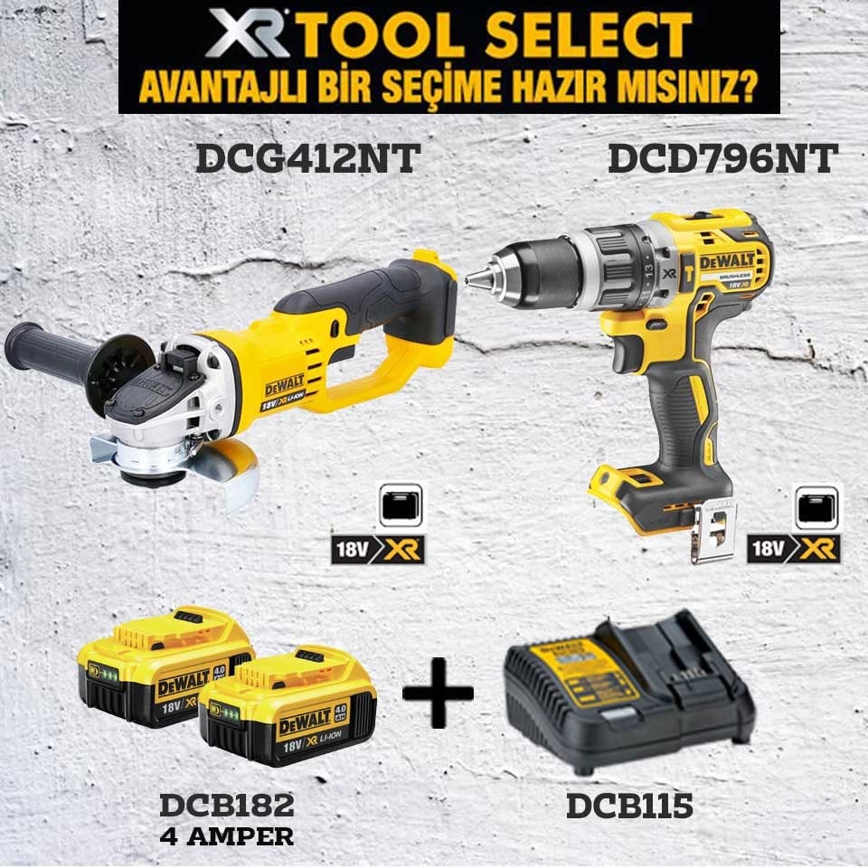 Dewalt DCG412NT Şarjlı Avuç Taşlama Ve DCD796NT Şarjlı Darbeli Vidalama