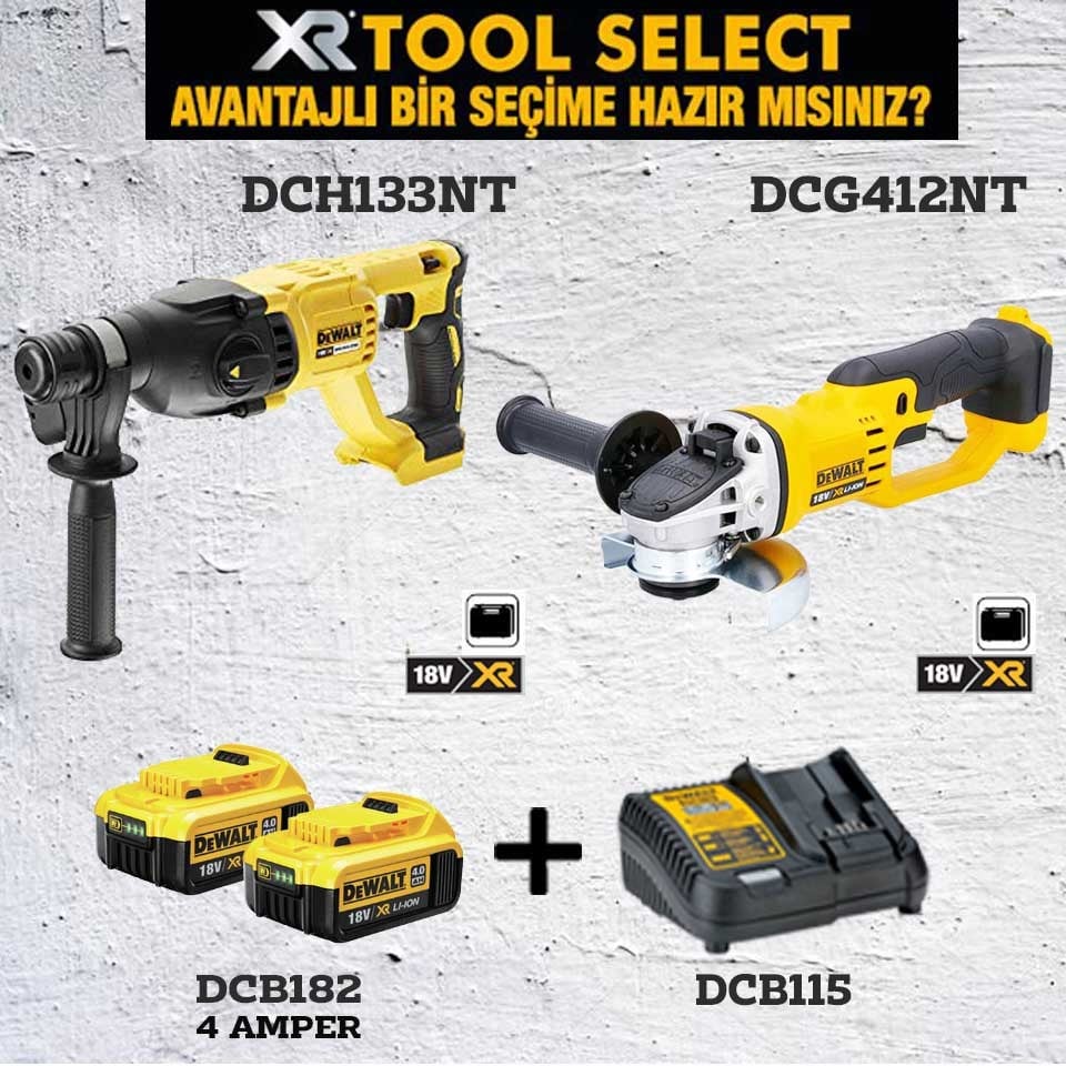 Dewalt DCH133NT Şarjlı Kırıcı Delici Ve DCG412NT Şarjlı Avuç Taşlama Makinası