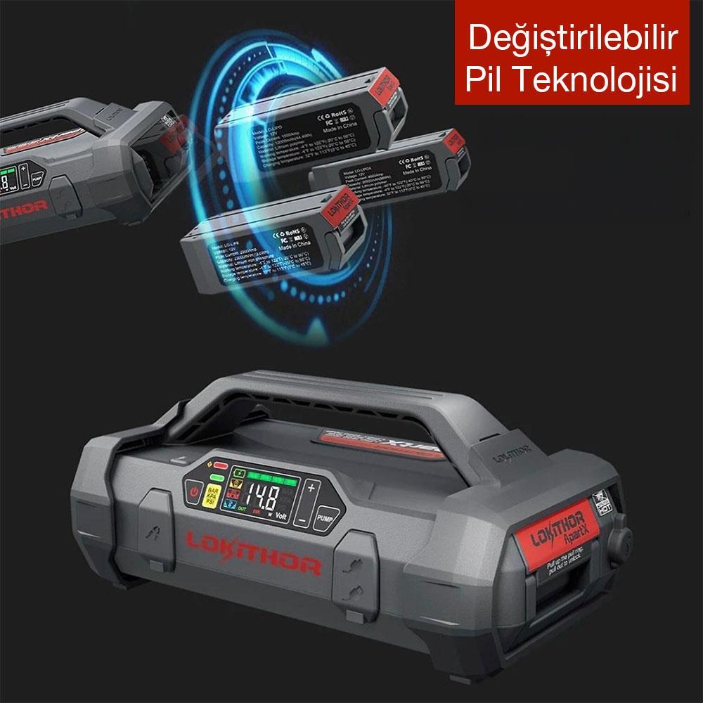 Lokithor APARTX 12V Akıllı Akü Takviye + Pompa + Powerbank + Led Lamba (Akü Dahil Değildir)