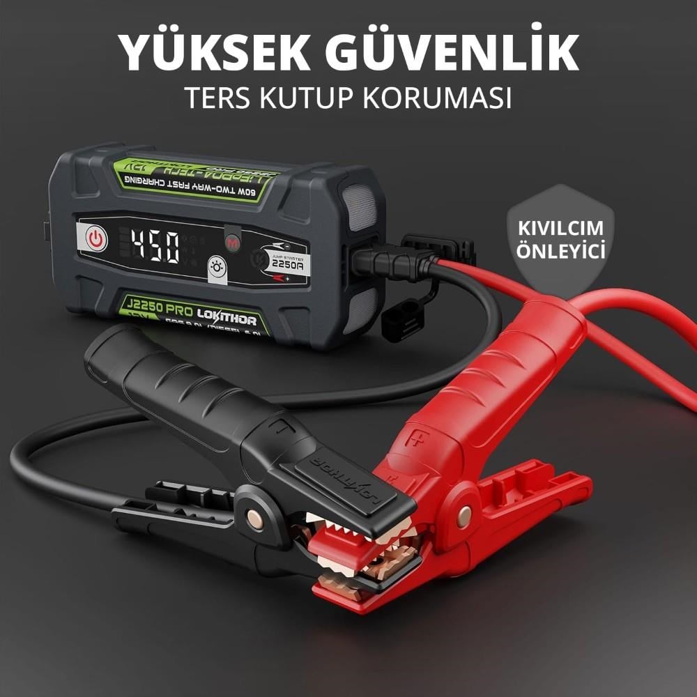 Lokithor J2250PRO 12V 2250Amp LiFePO4 Akıllı Akü Takviye + Powerbank + Led Lamba