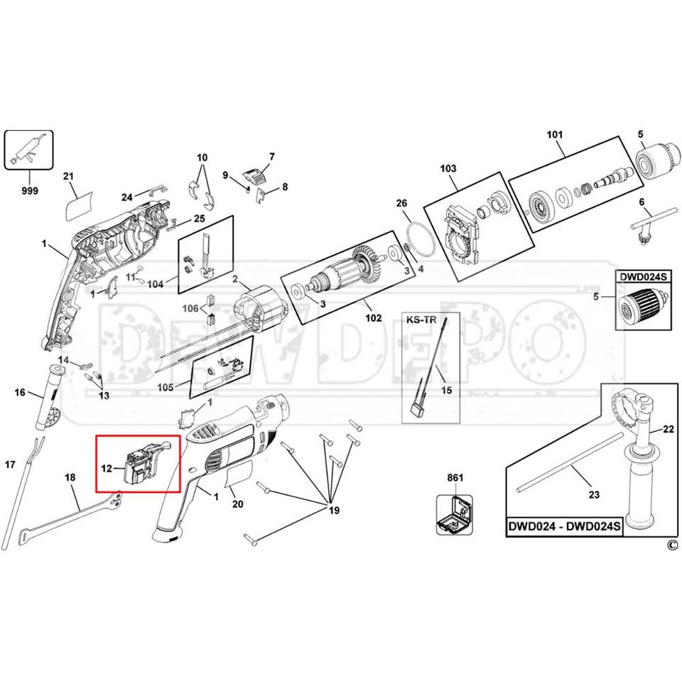 N219015 Dewalt DWD024S Type 20 Şalter | dewdepo