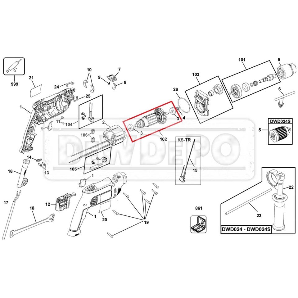 N497344 Dewalt DWD024S Endüvi