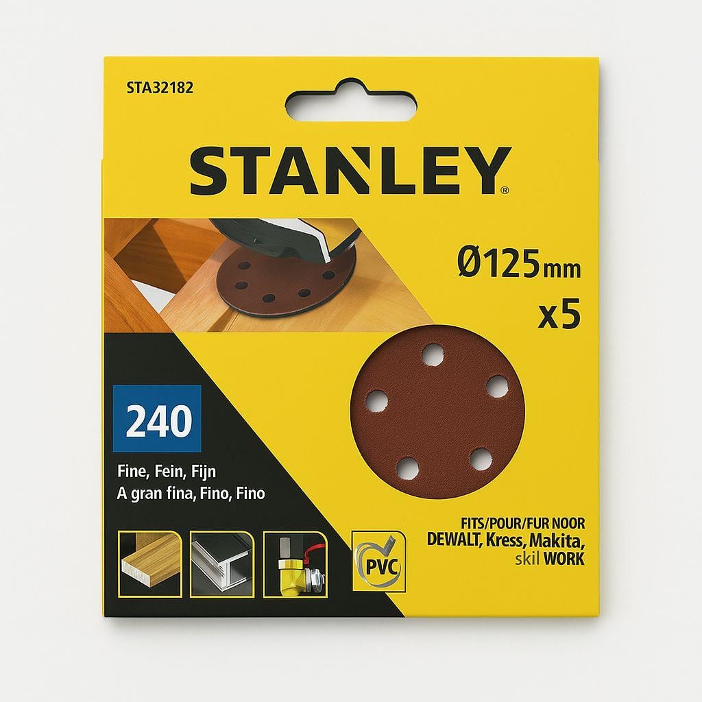 Stanley STA32182 Cırtlı Zımpara Kağıdı 240 Kum 125 mm | dewdepo.com