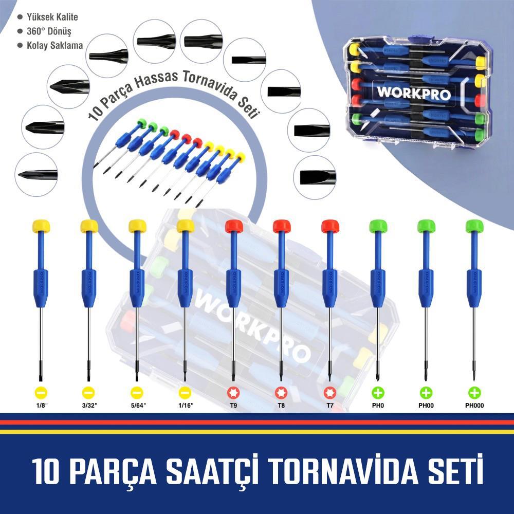 WORKPRO WP200530 CR-V 10 Parça Profesyonel Manyetik Hassas Tornavida Seti