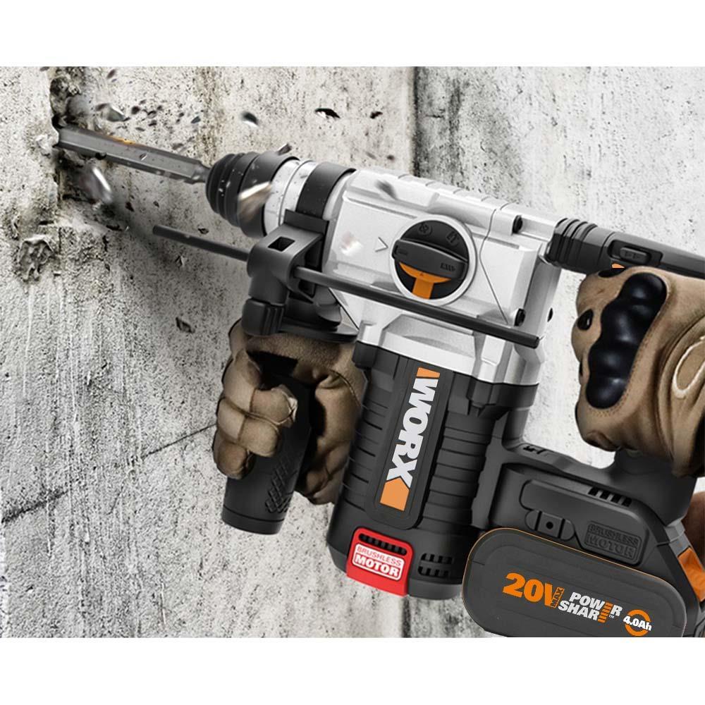 WORX WX380 20Volt 4.0Ah. 2.2J Li-ion Çift Akülü Şarjlı Profesyonel SDS-Plus Pnömatik Kırıcı/Delici 