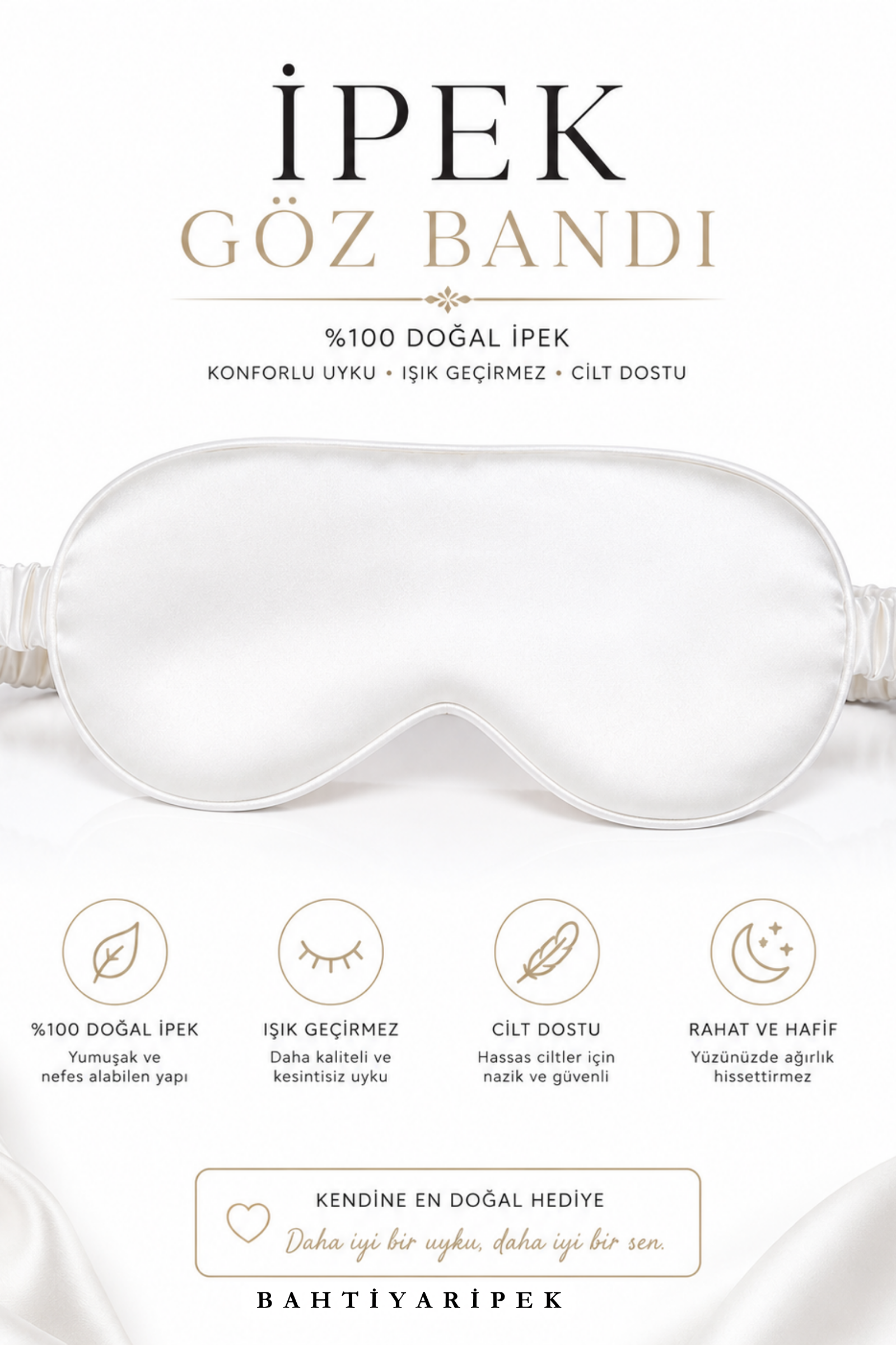 %100 İpek Beyaz Göz Bandı  Bahtiyar İpek İpek Göz Bandı