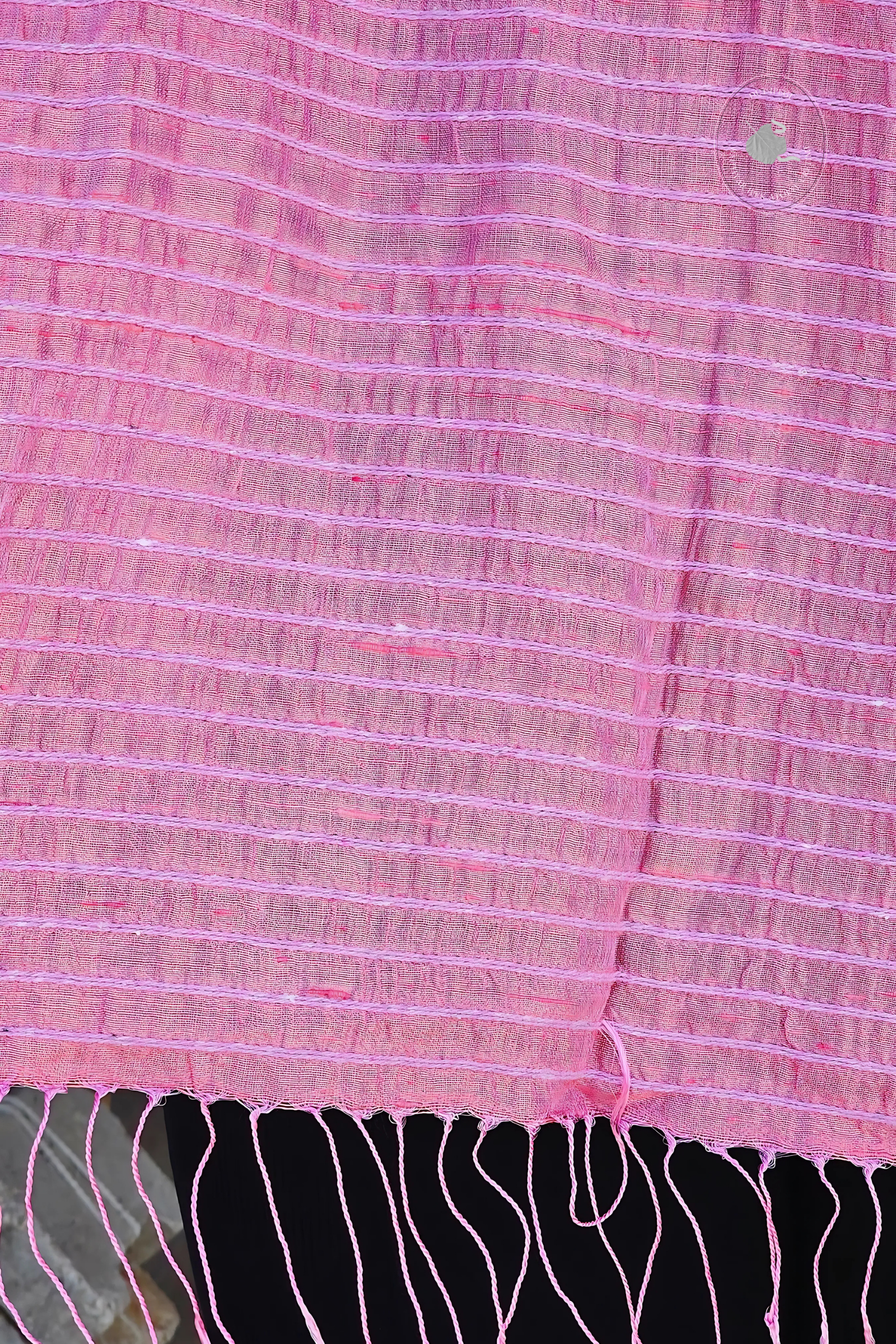 Açık Pembe Çizgili Dokuma İpek Şal  Bahtiyar İpek Şal