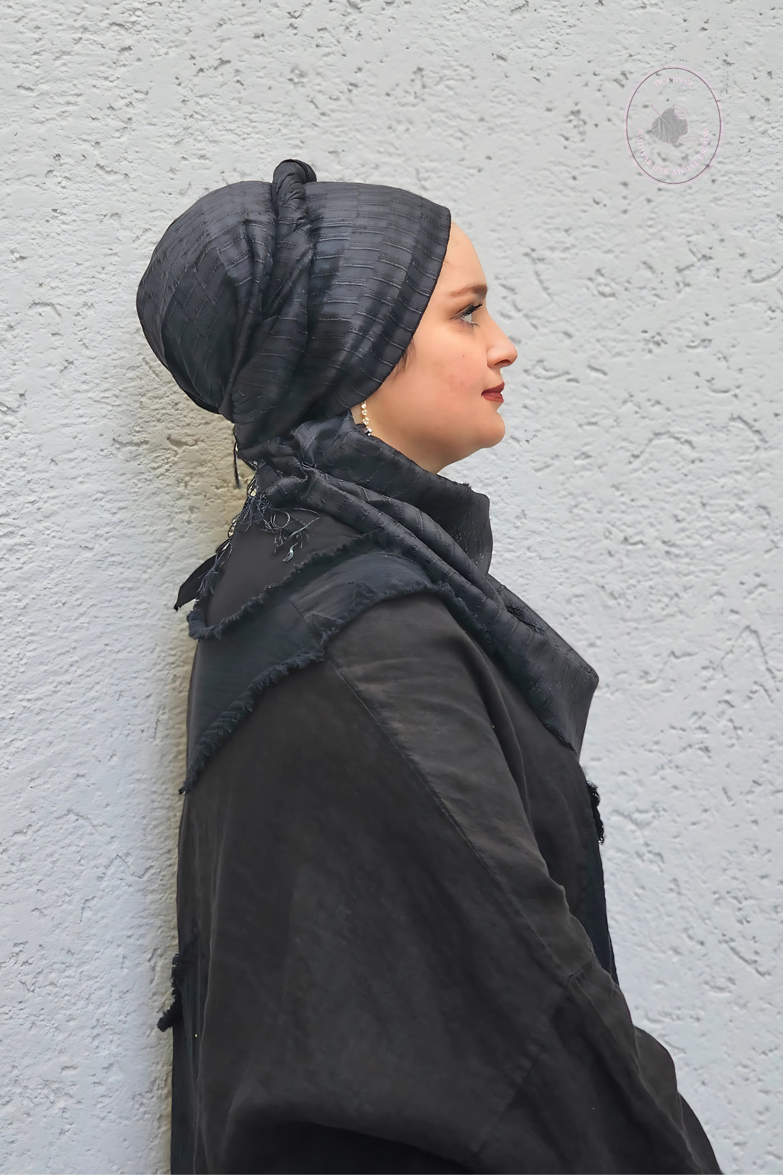 Antrasit Kare El Dokuma İpek Şal  Bahtiyar İpek kadin giyim