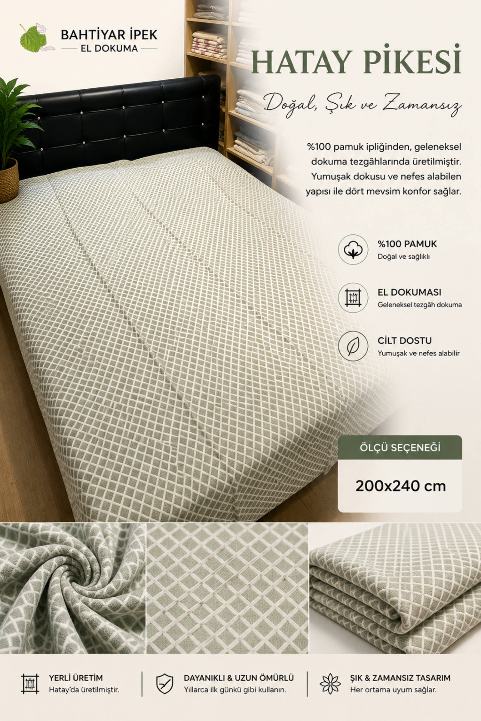 El Dokuma Çift Kişilik Pike  Bahtiyar İpek Pike (Yatak Örtüsü)