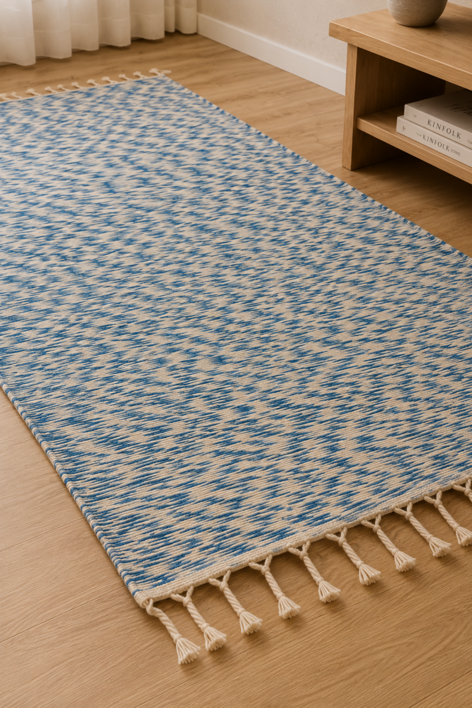 El Dokuma Mavi Çizgili Kilim  Bahtiyar İpek Kilim