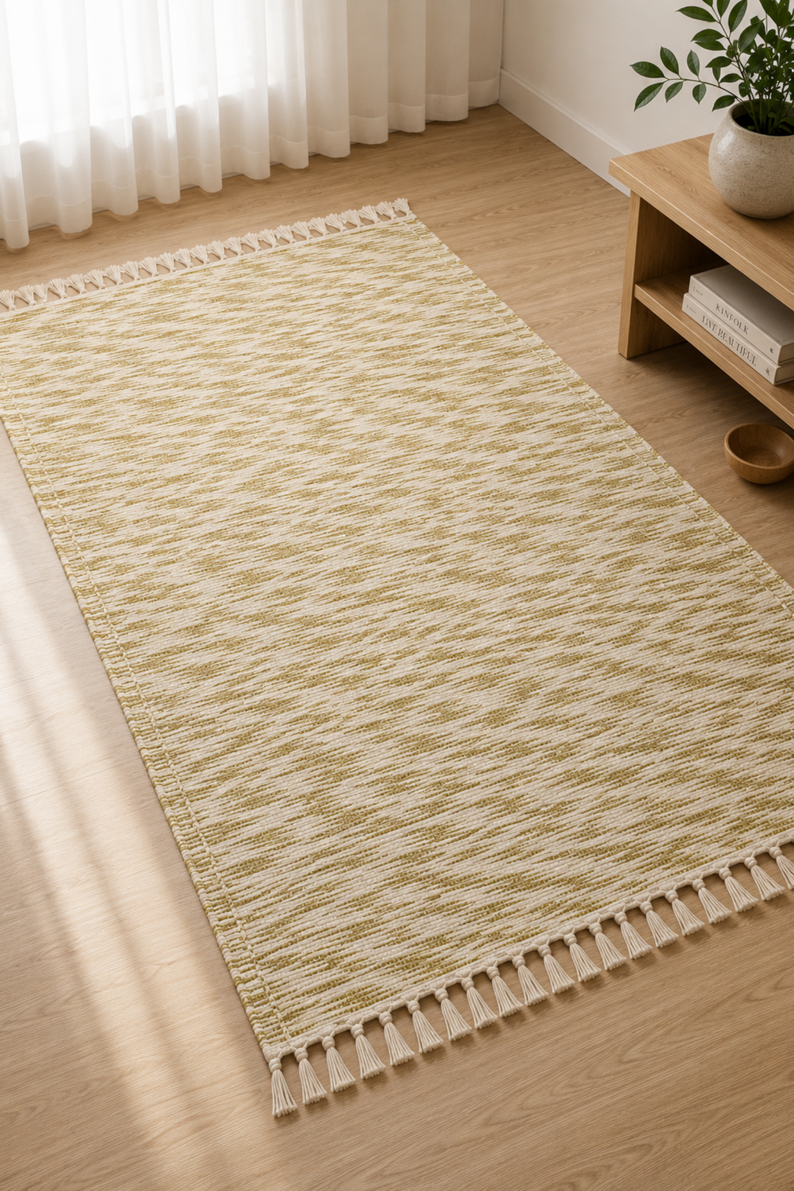 El Dokuma Sarı Çizgili Kilim  Bahtiyar İpek Kilim