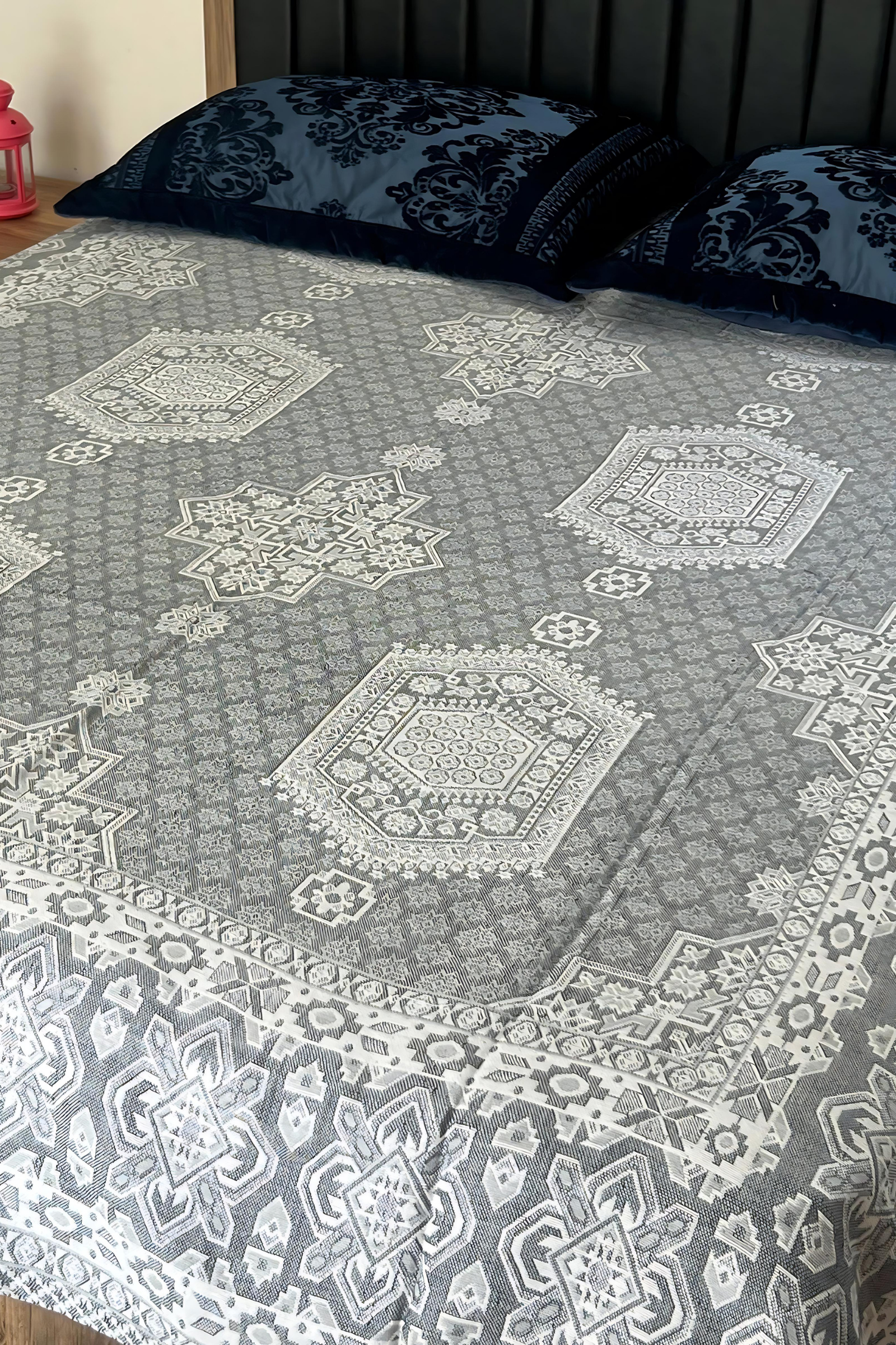 Gri Geniş Desenli Yöresel Pike  Bahtiyar İpek Pike