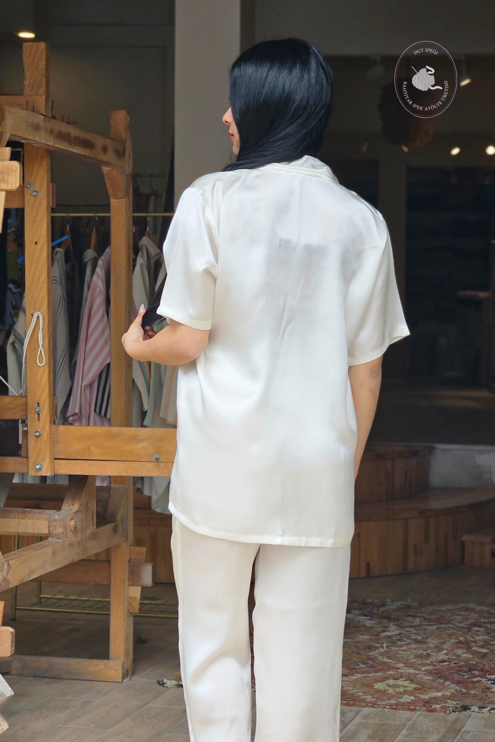 Ham Renk İpek Pijama Takımı  Bahtiyar İpek İpek Pijama Takımı