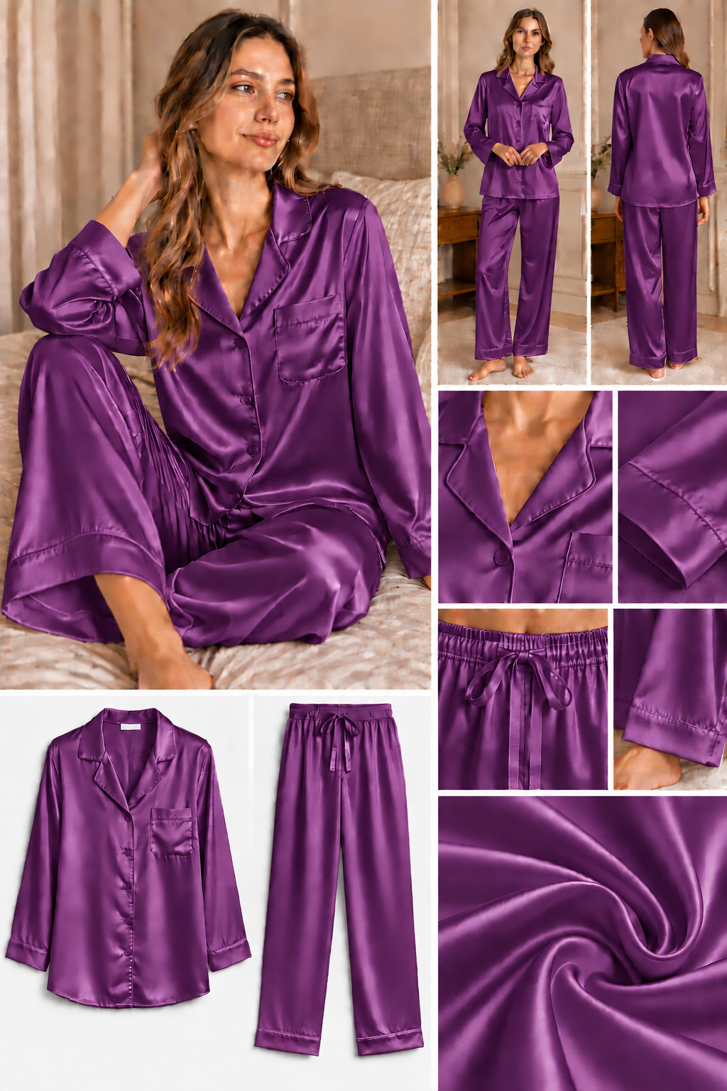Mor Uzun Kol İpek Pijama Takımı  Bahtiyar İpek İpek Pijama Takımı