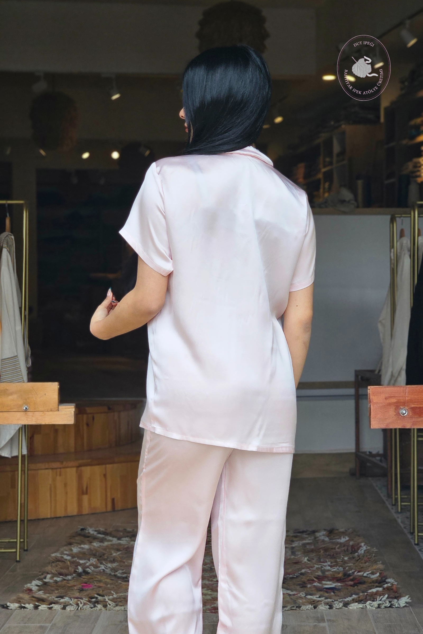 Pudra Pembesi İpek Pijama Takımı  Bahtiyar İpek İpek Pijama Takımı