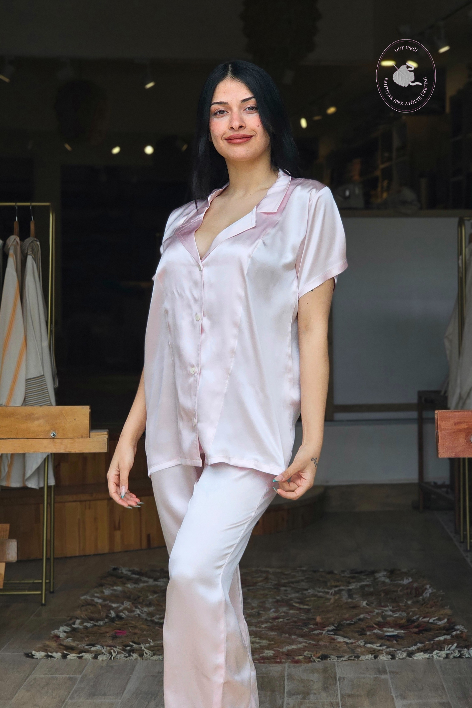 Pudra Pembesi İpek Pijama Takımı  Bahtiyar İpek İpek Pijama Takımı