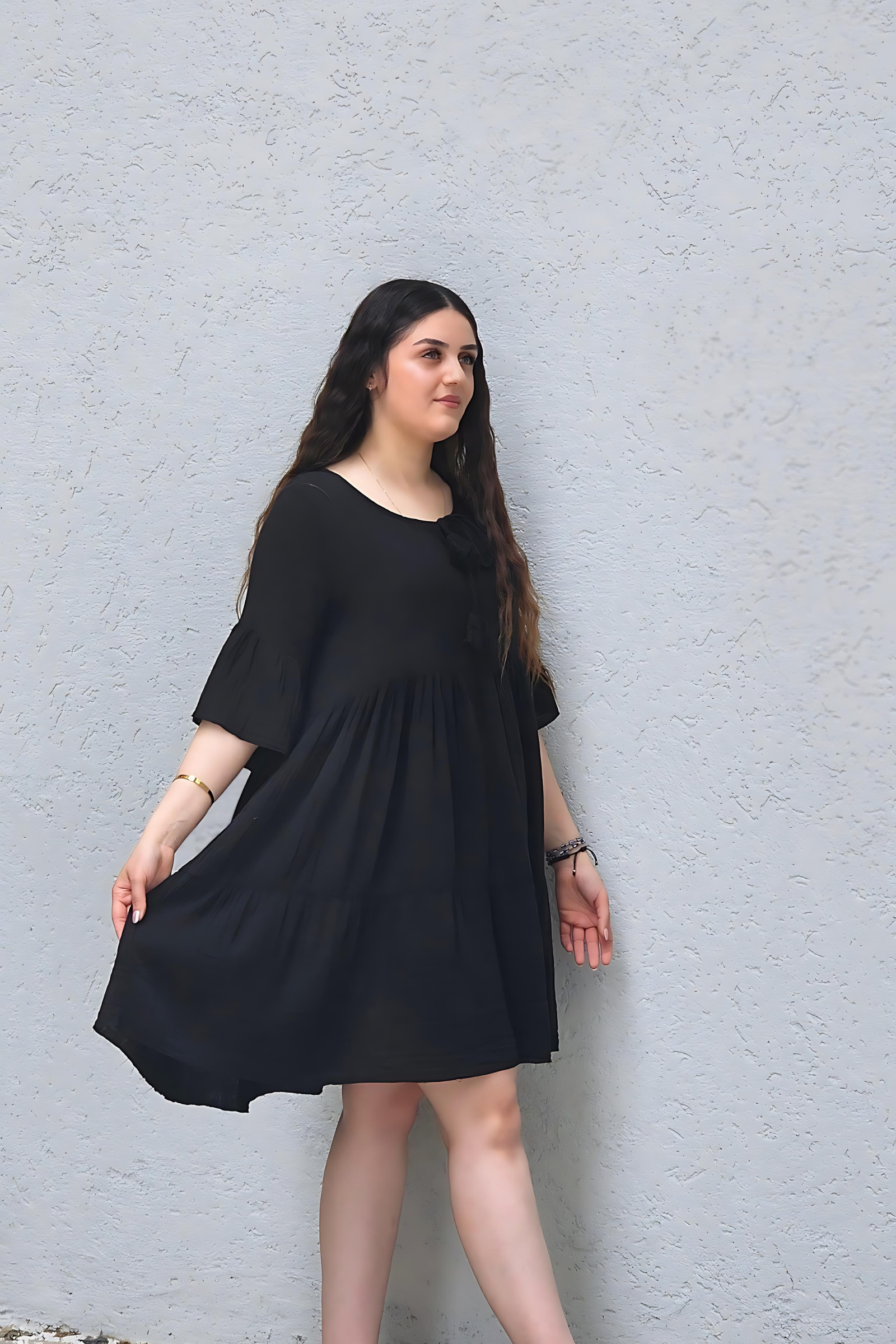 Siyah Oversize Keten Elbise  Bahtiyar İpek Keten Elbise