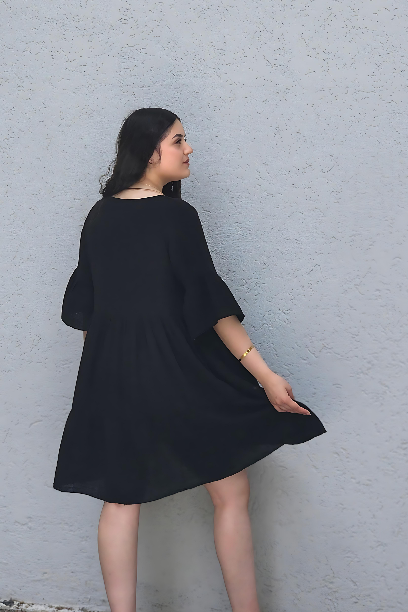 Siyah Oversize Keten Elbise  Bahtiyar İpek Keten Elbise
