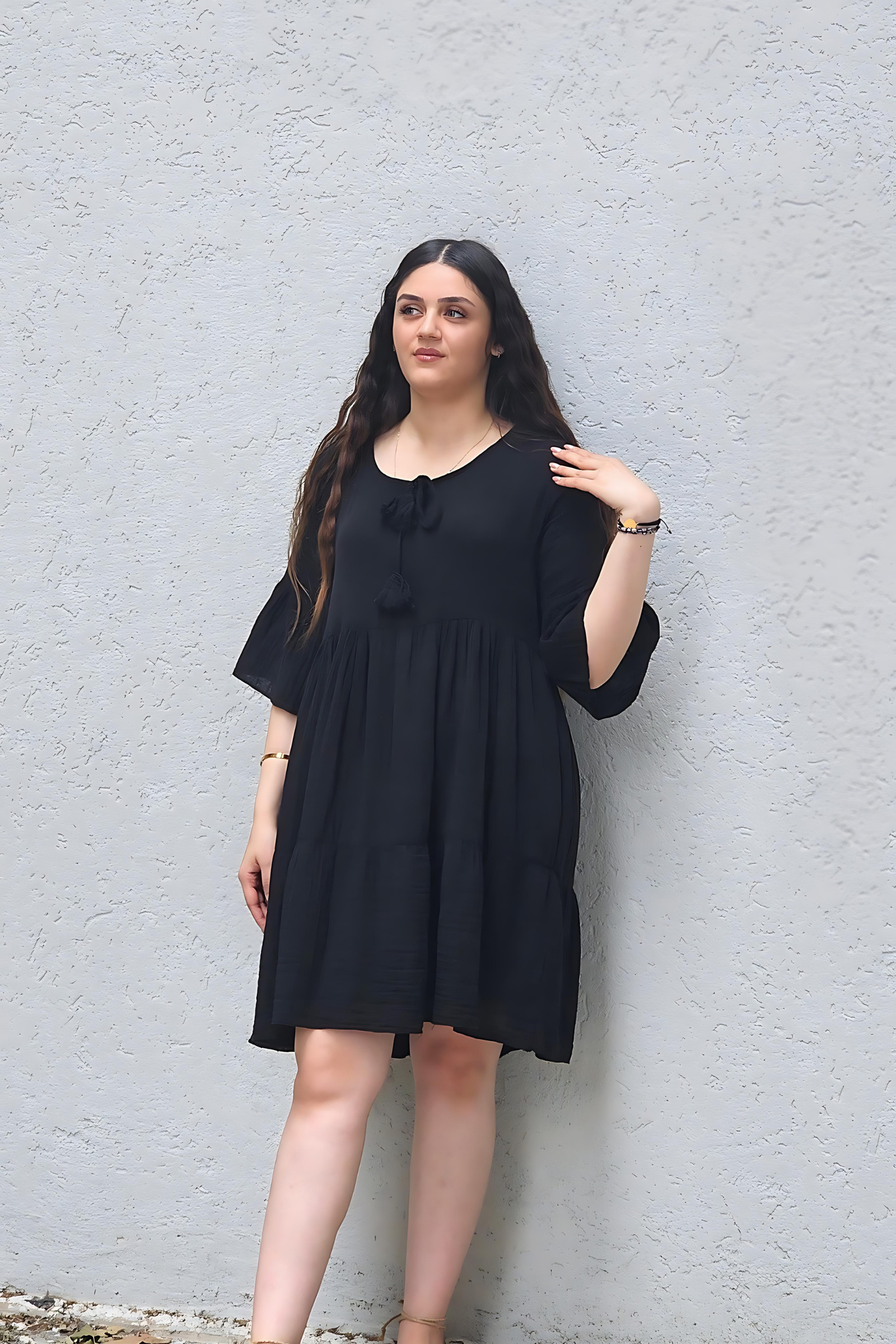 Siyah Oversize Keten Elbise  Bahtiyar İpek Keten Elbise