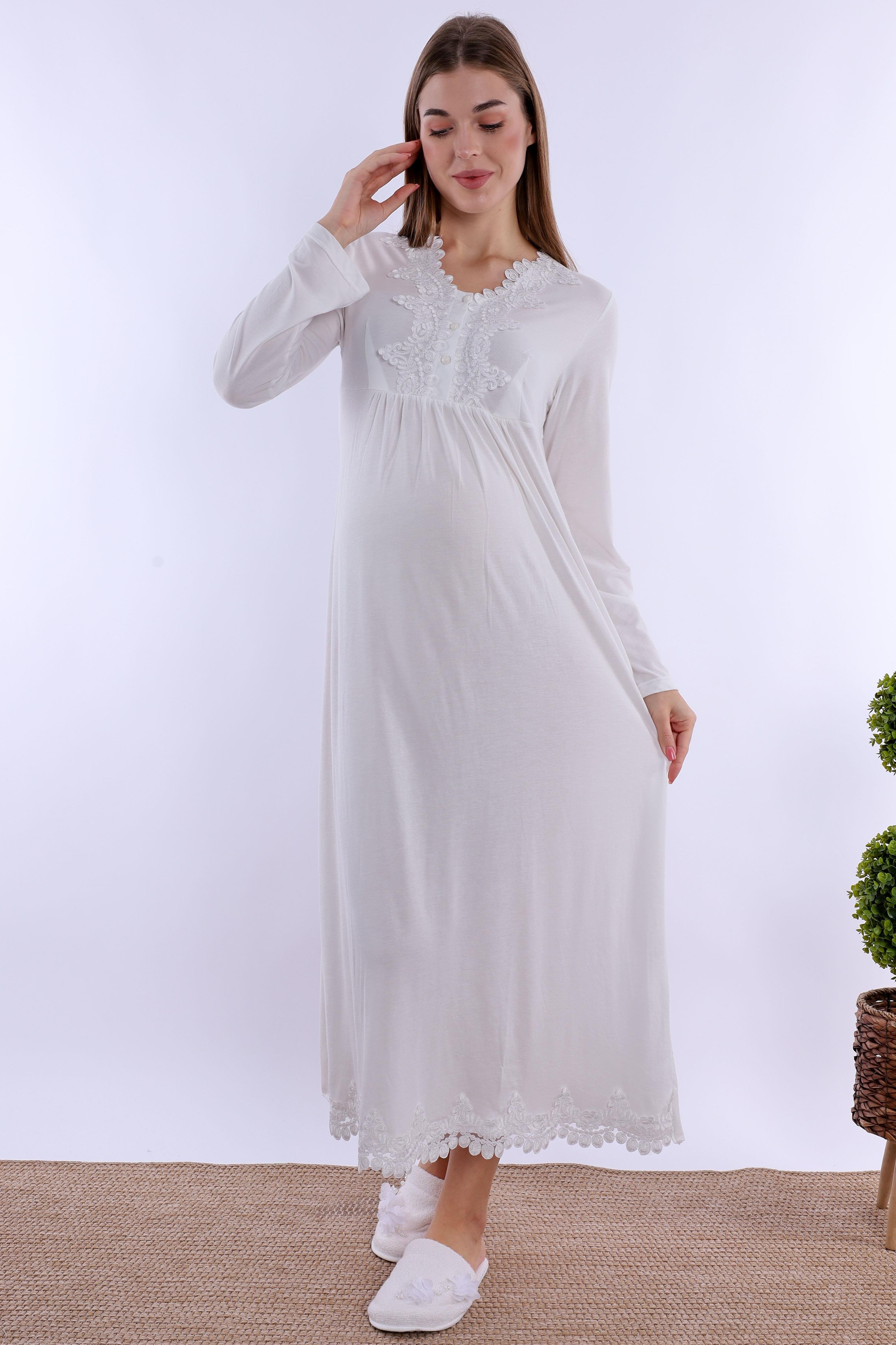 215122 Ekru Hamile Lohusa Gecelik