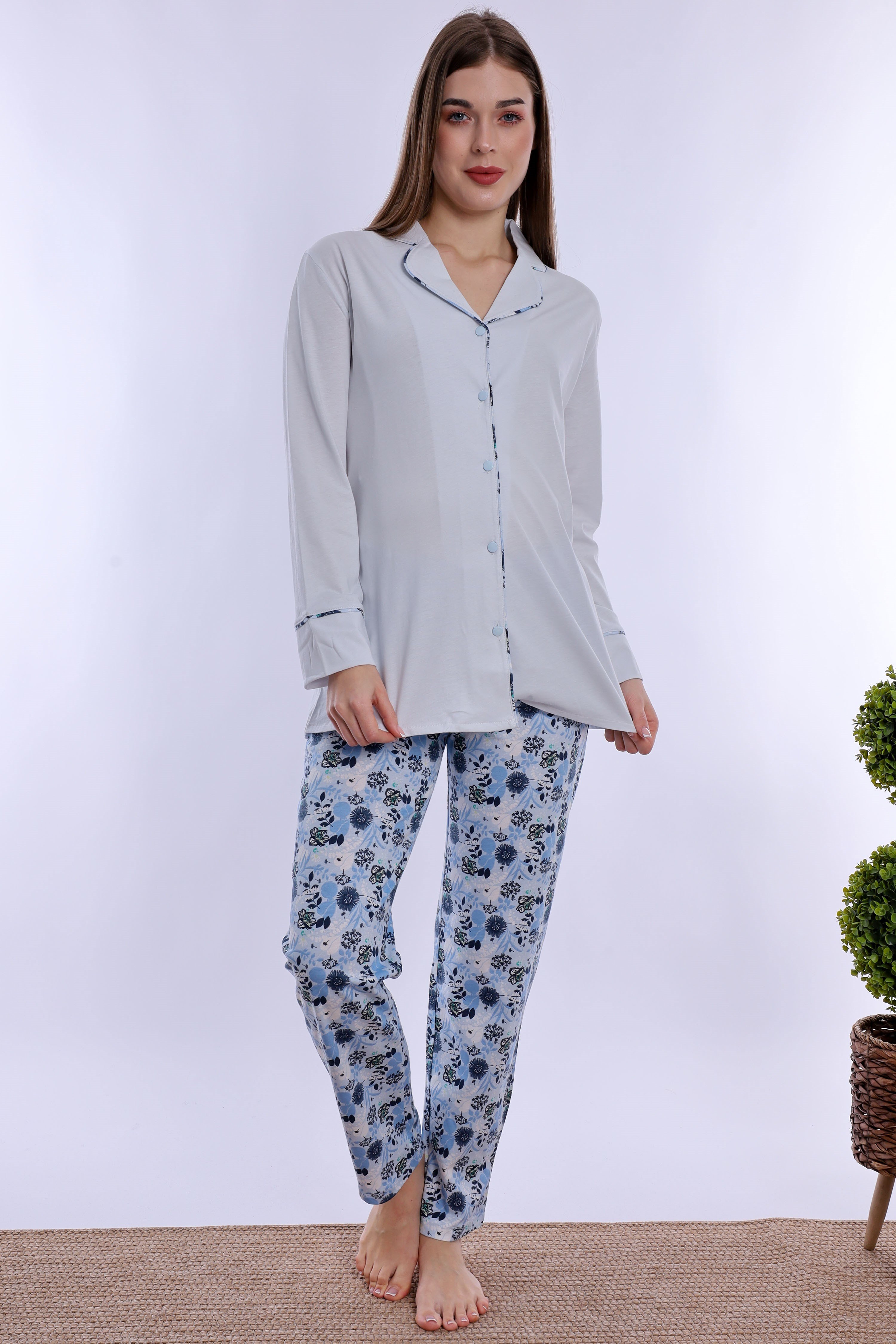 220622 Doğum Öncesi ve Sonrası Kullanıma Uygun Hamile Lohusa Pijama Takımı  - Mavi