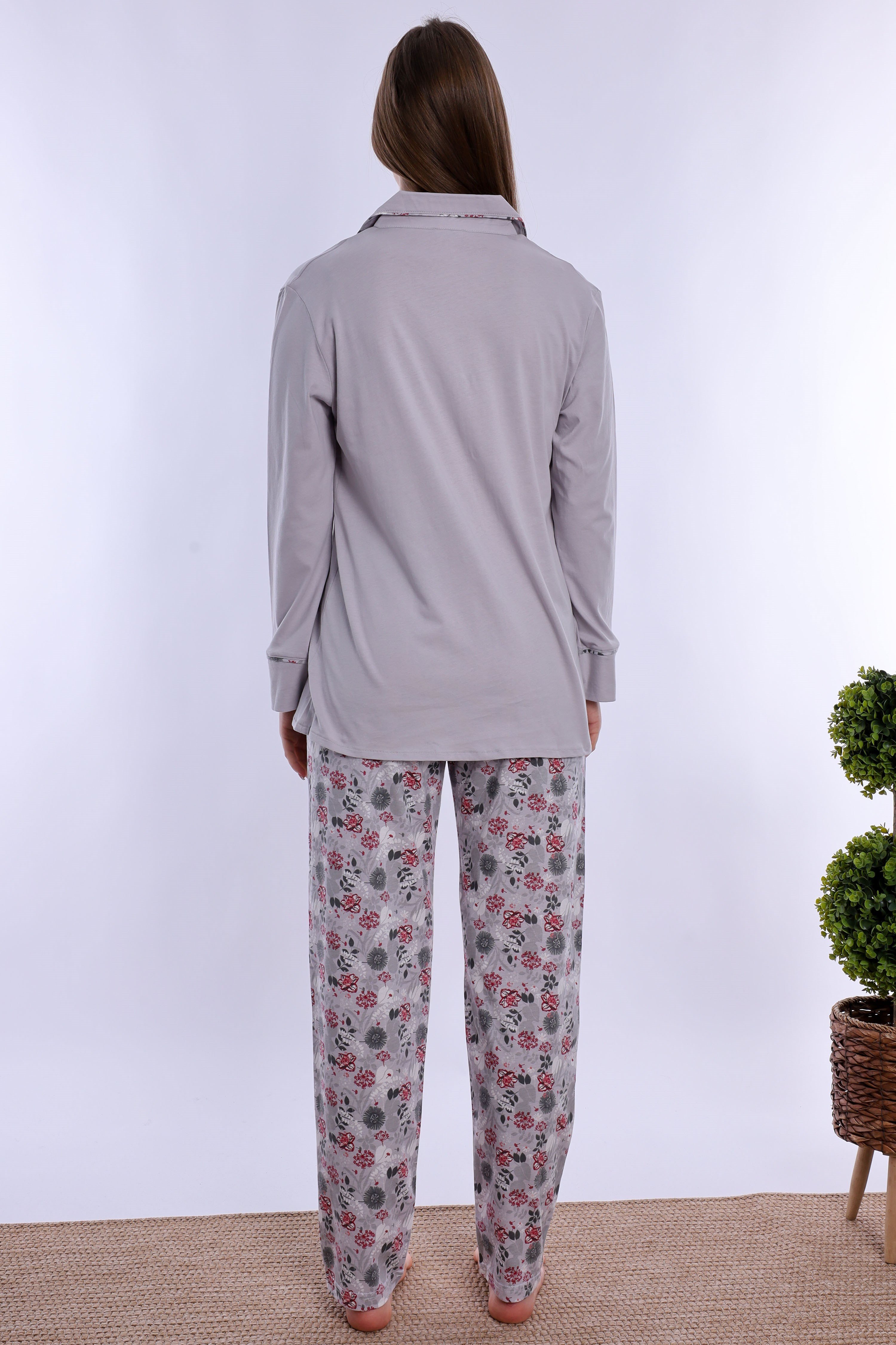 220622 Doğum Öncesi ve Sonrası Kullanıma Uygun Hamile Lohusa Pijama Takımı  - Gri
