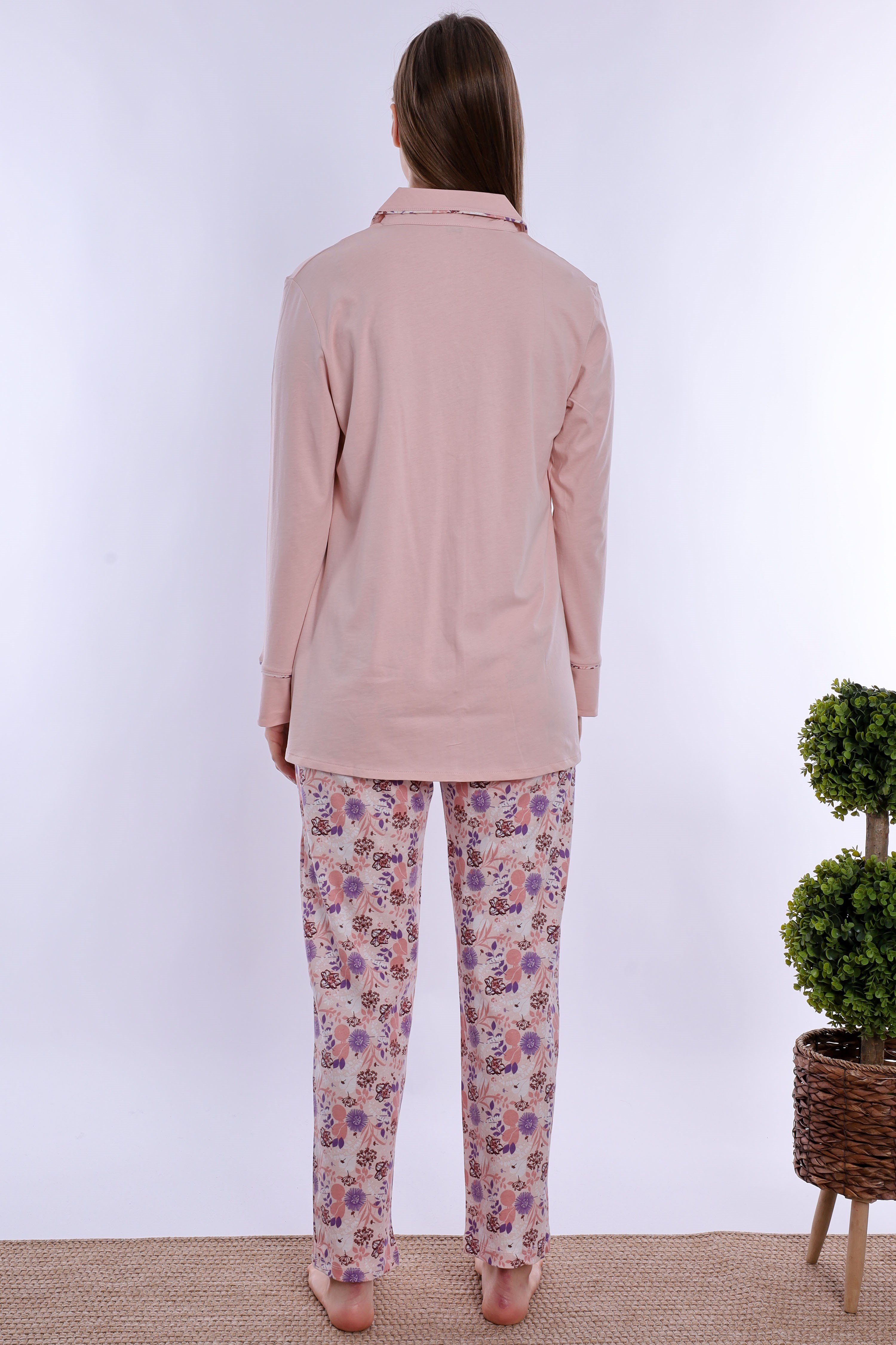 220622 Doğum Öncesi ve Sonrası Kullanıma Uygun Hamile Lohusa Pijama Takımı  - Pudra