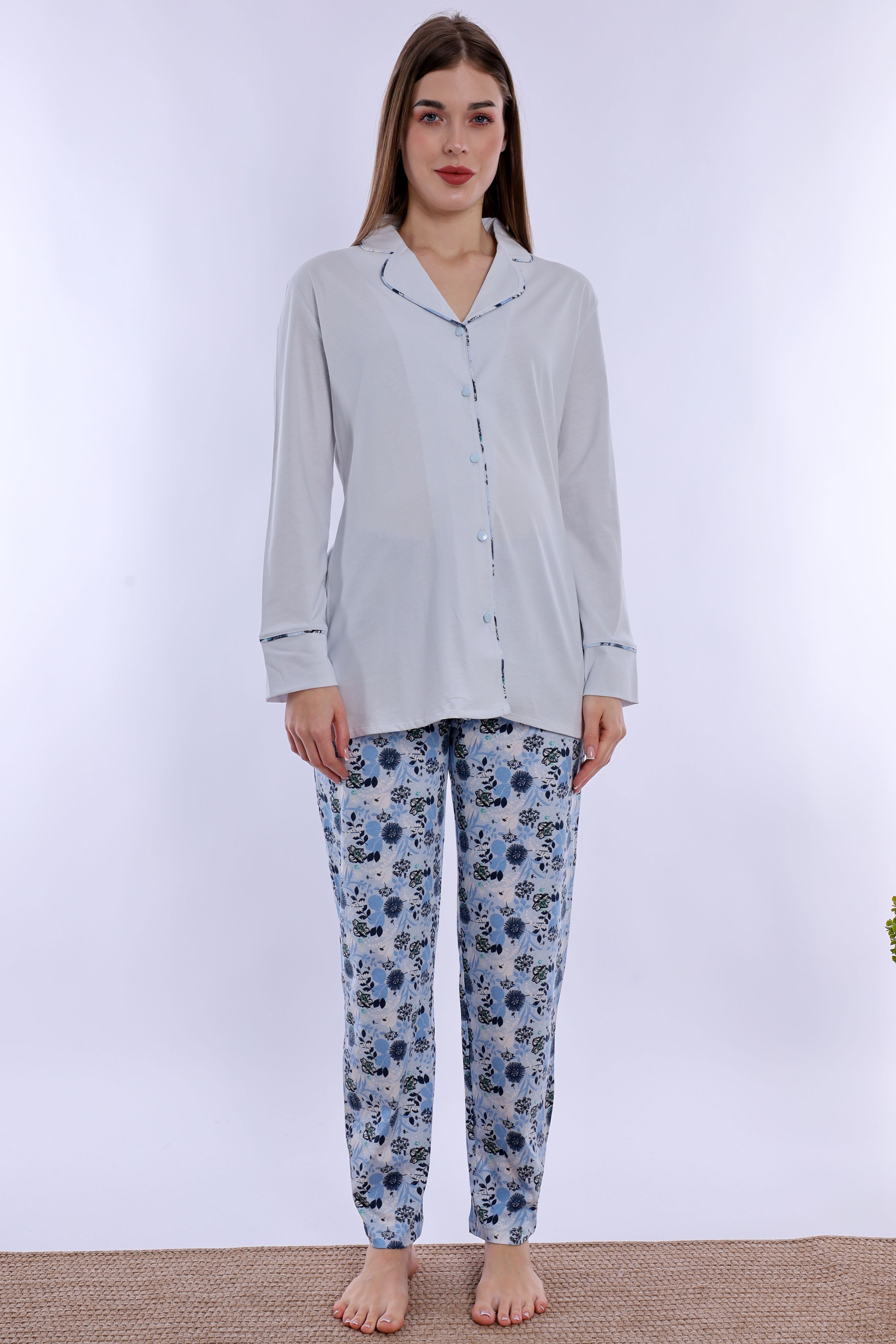 220622 Doğum Öncesi ve Sonrası Kullanıma Uygun Hamile Lohusa Pijama Takımı  - Mavi