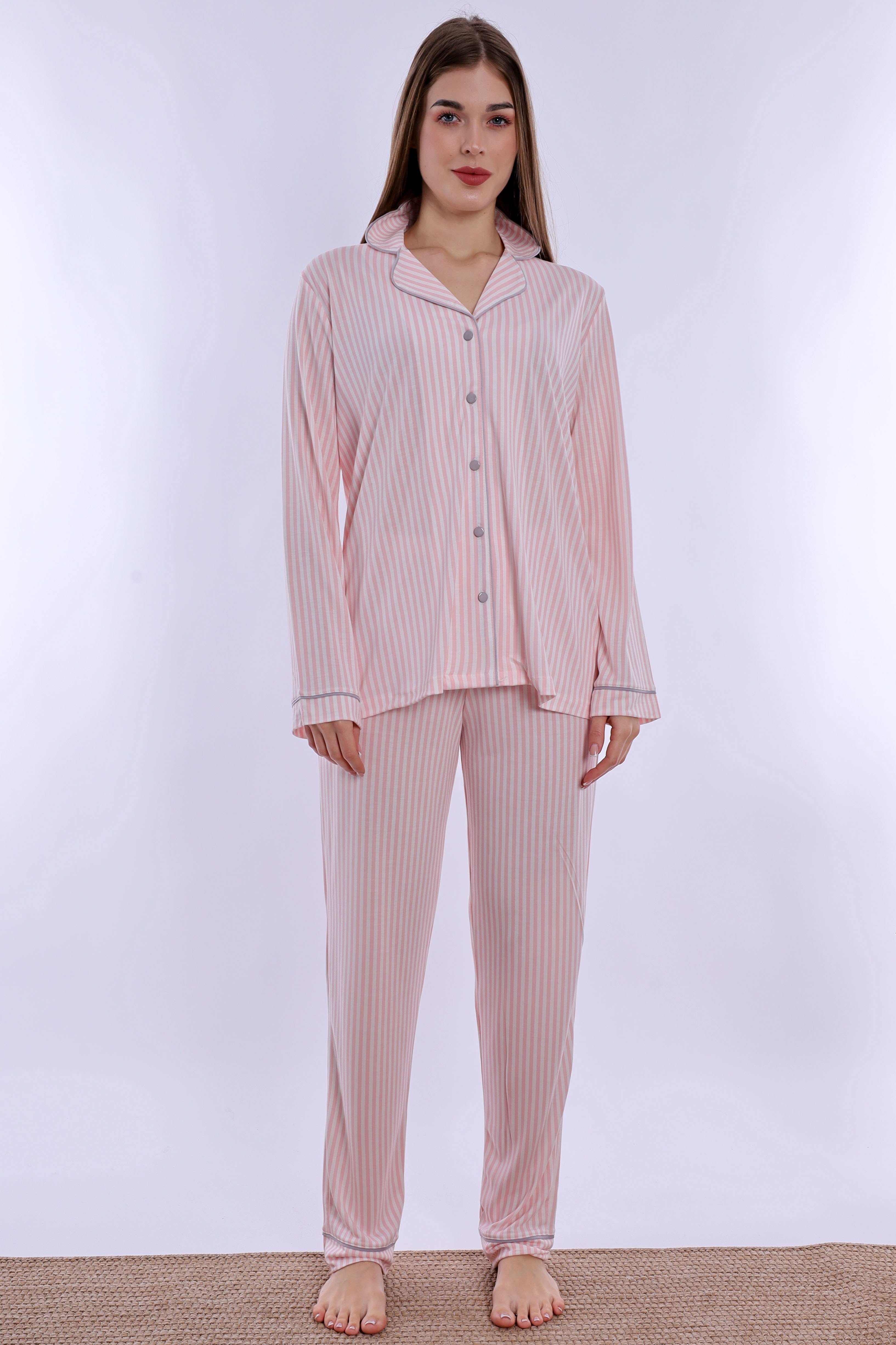 220672 Önden Düğmeli Pamuklu Hamile Lohusa Emzirme Pijama Takımı  - Pembe