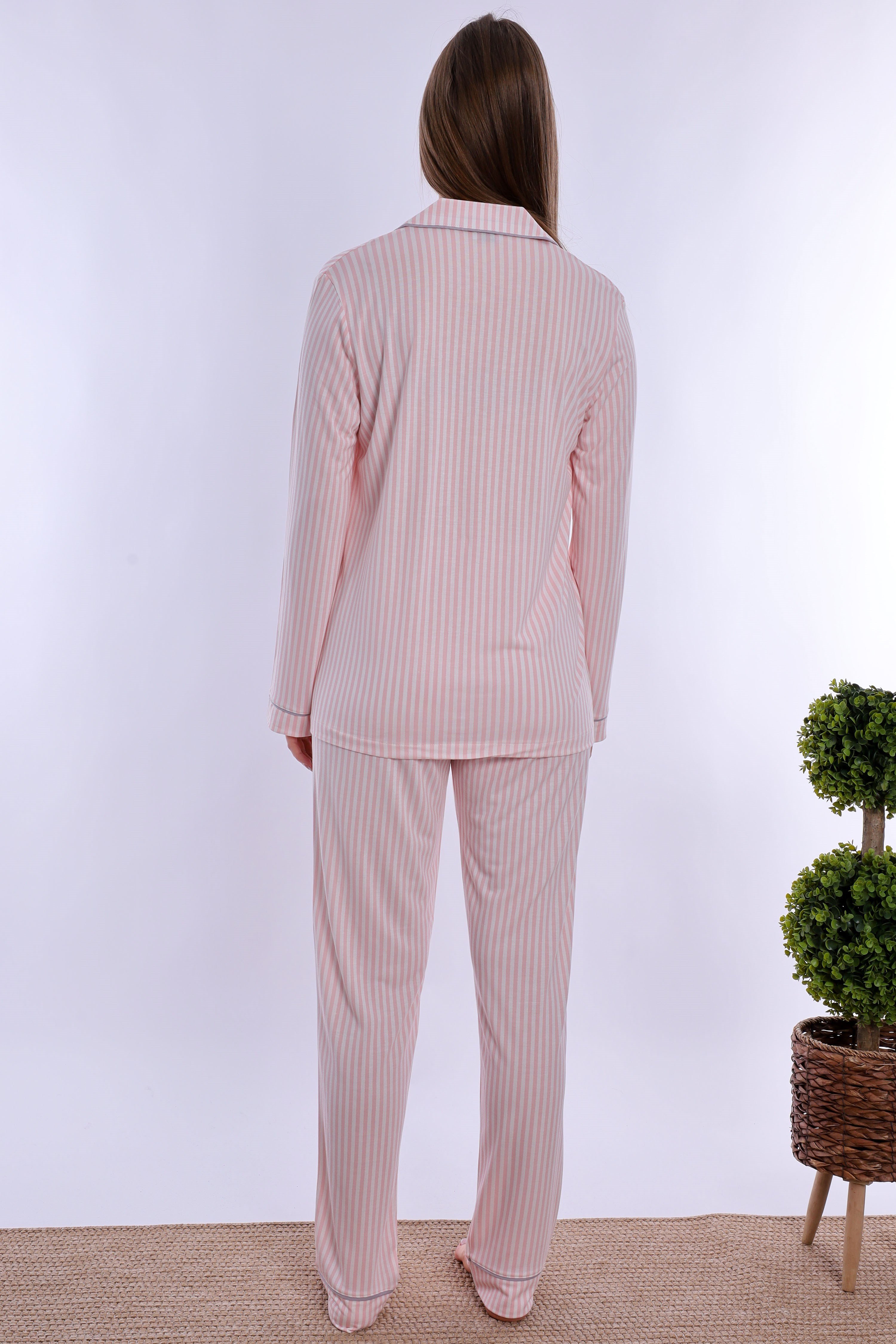 220672 Önden Düğmeli Pamuklu Hamile Lohusa Emzirme Pijama Takımı  - Pembe